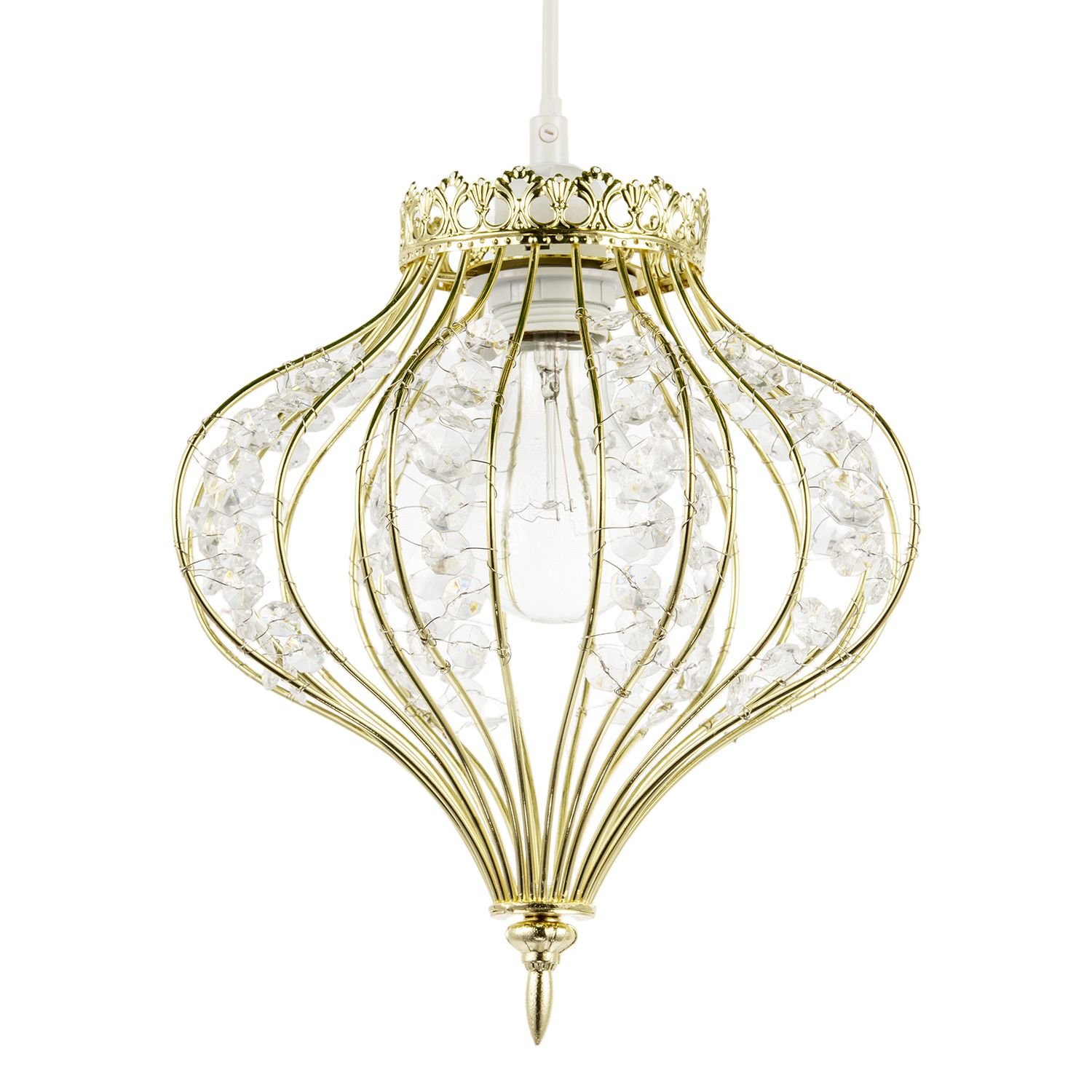 Happy Homewares Teardrop Shiny Gold with Clear Acrylic Pendant Shade - 26cm