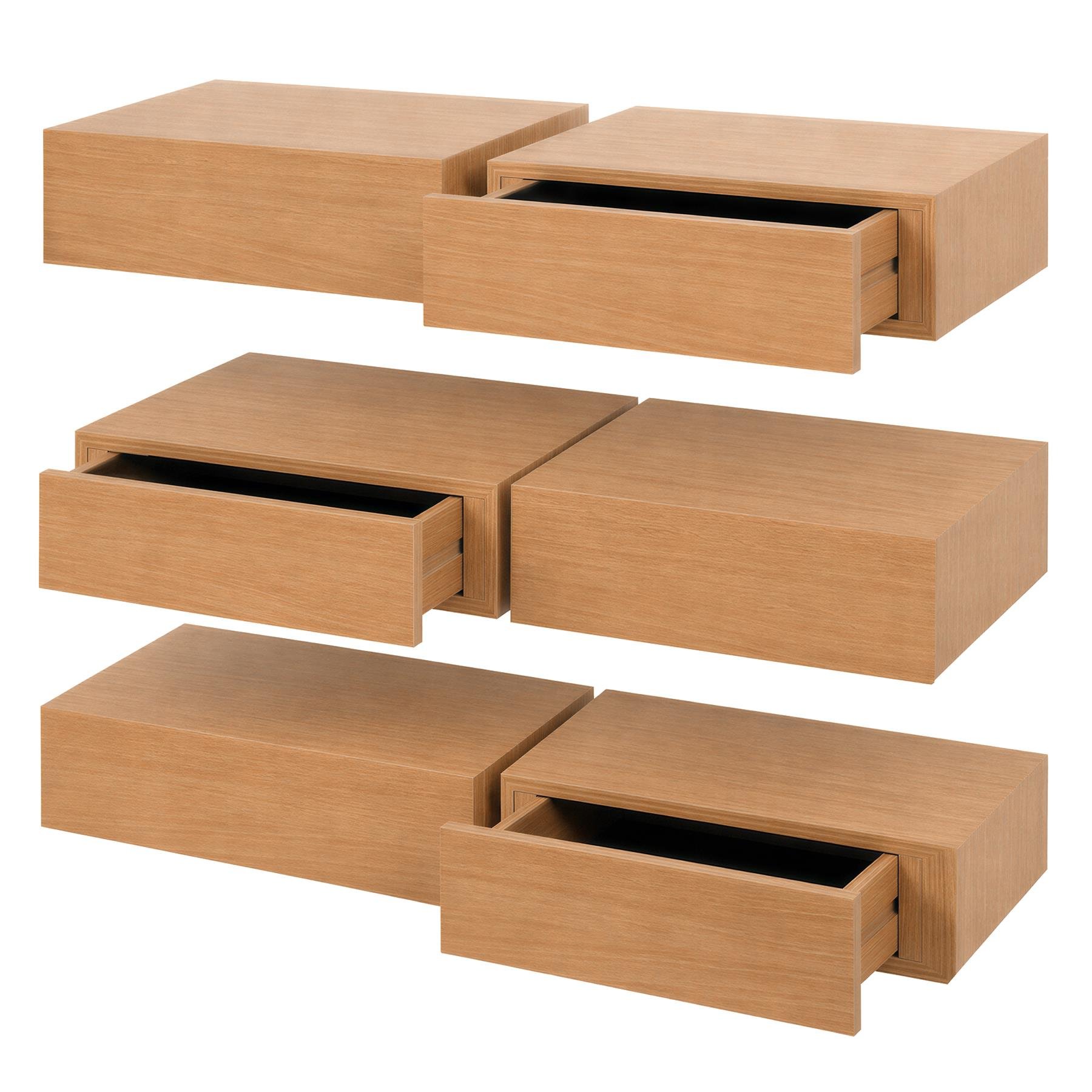Harbour Housewares Wooden Floating Shelves with Drawer Pack of 6 - Light Oak