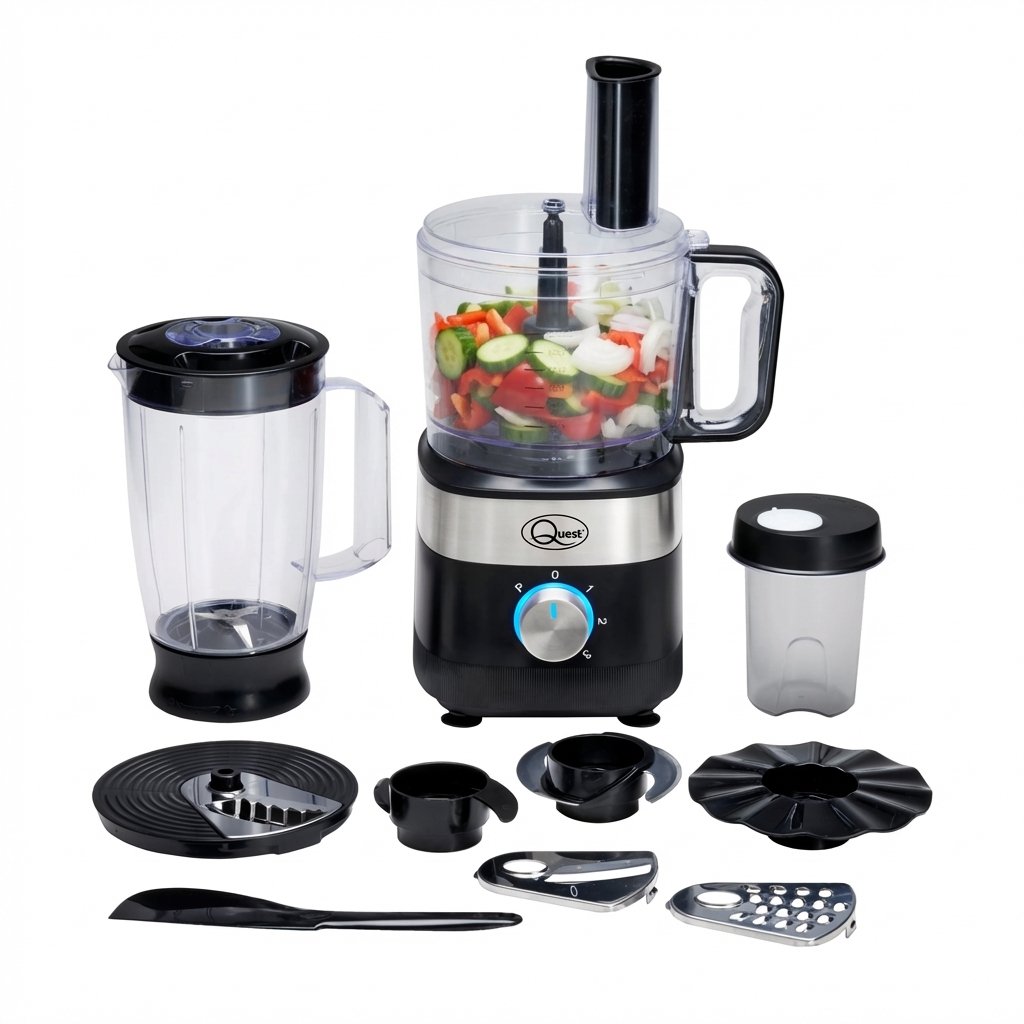 Quest 6-in-1 Food Processor With 2L Bowl & 3 Speeds- Black
