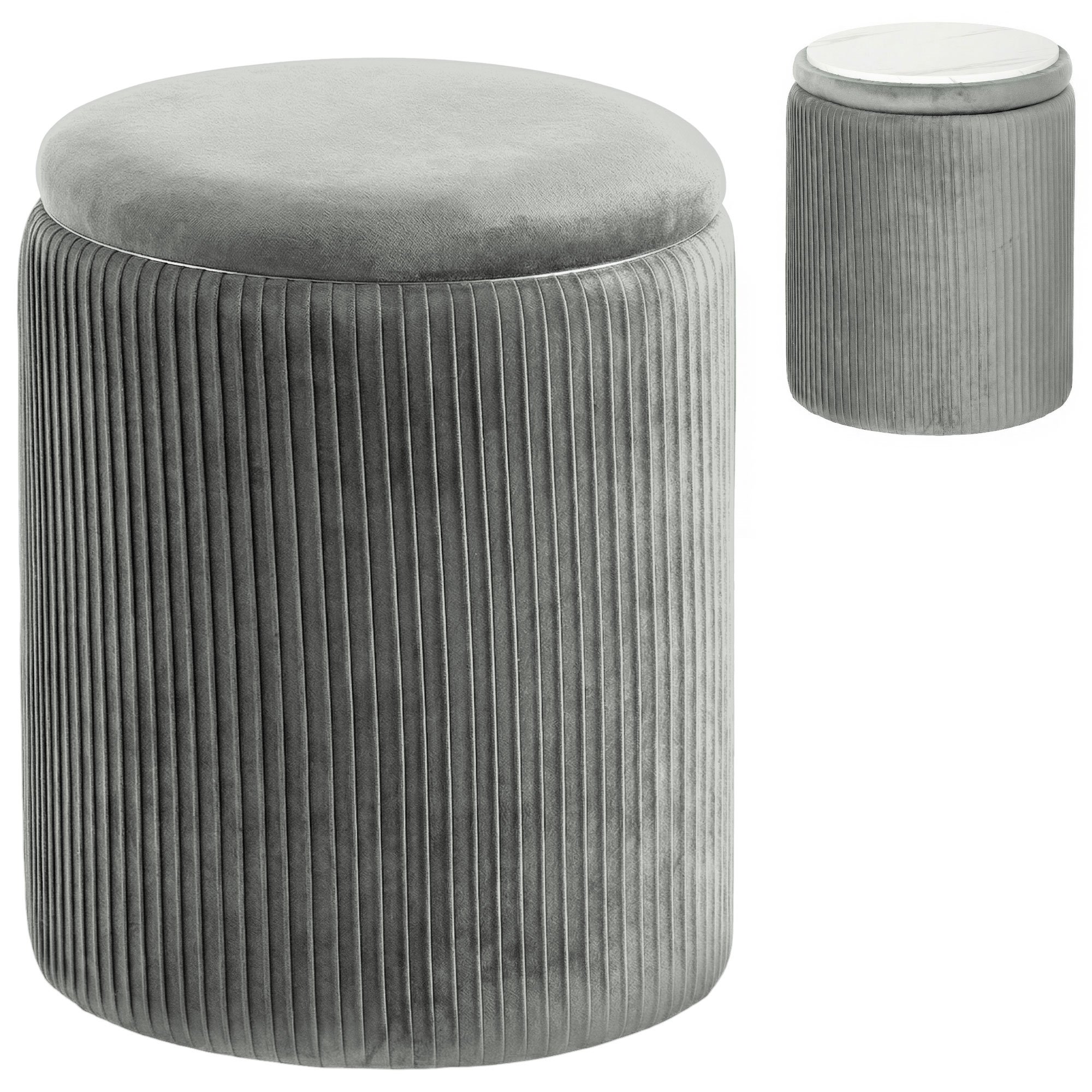 HOMCOM Round Velvet-feel Fabric Upholstered Storage Ottoman-Grey