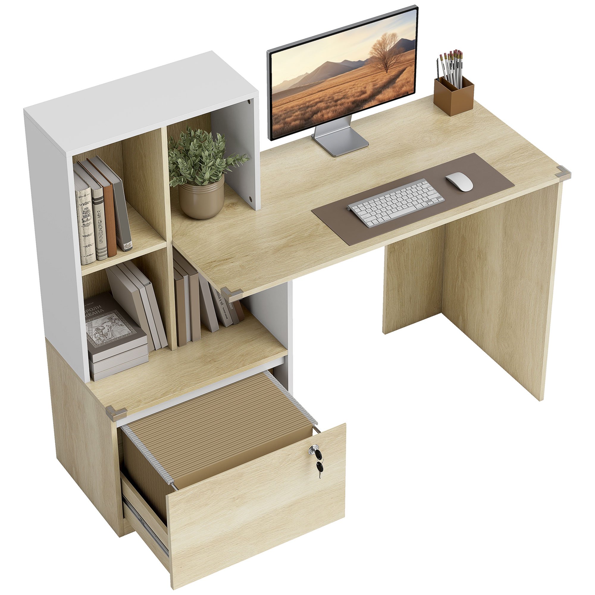 HOMCOM 126 cm Adjustable Hanging Rails Computer Desk - Oak