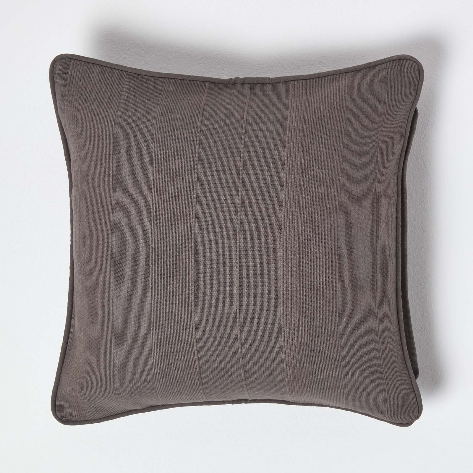 Homescapes Charcoal Grey Rajput Cotton Ribbed Cushion Cover - 60 x 60 cm