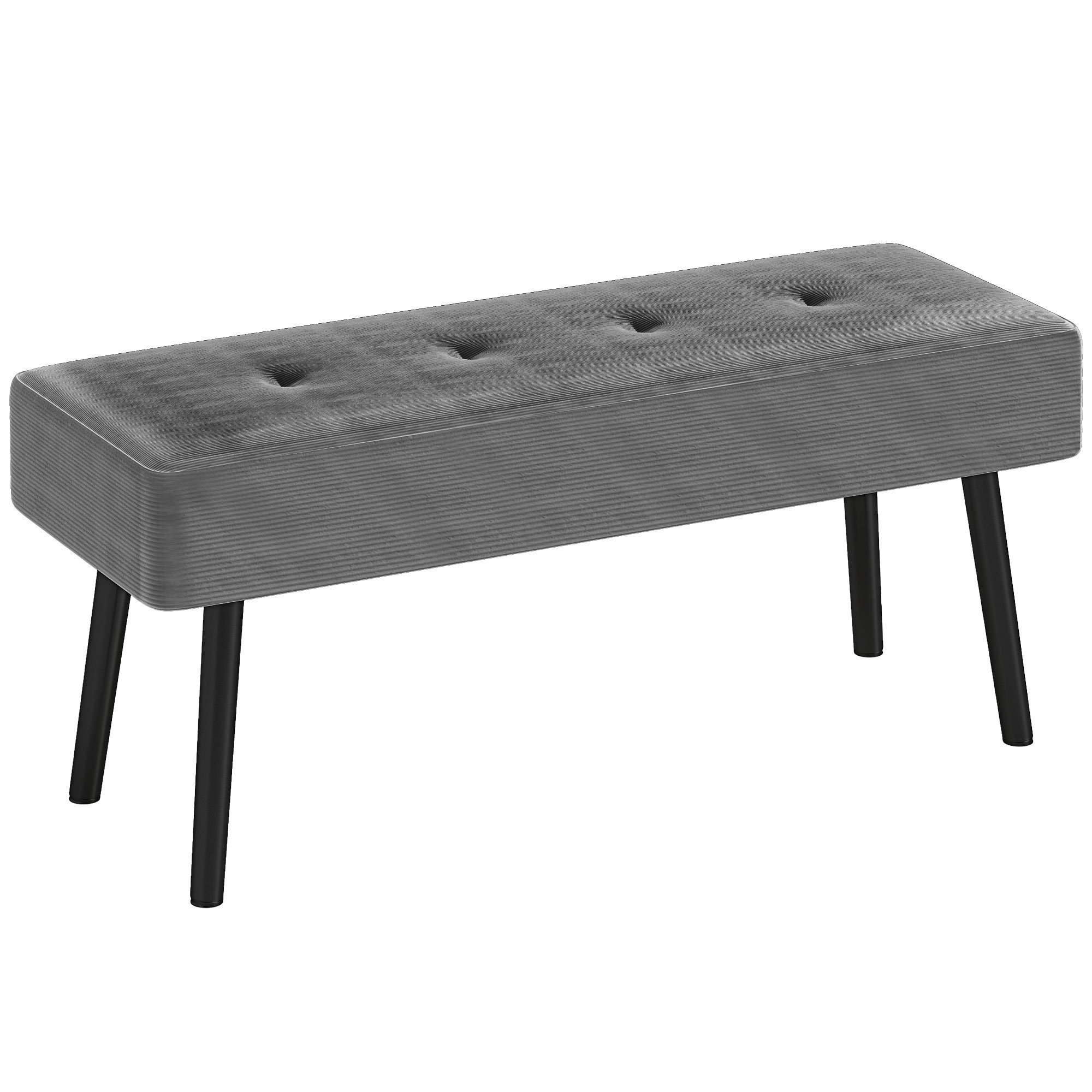 HOMCOM Thick Padding and Steel Legs Corduroy Bedroom Bench - Grey