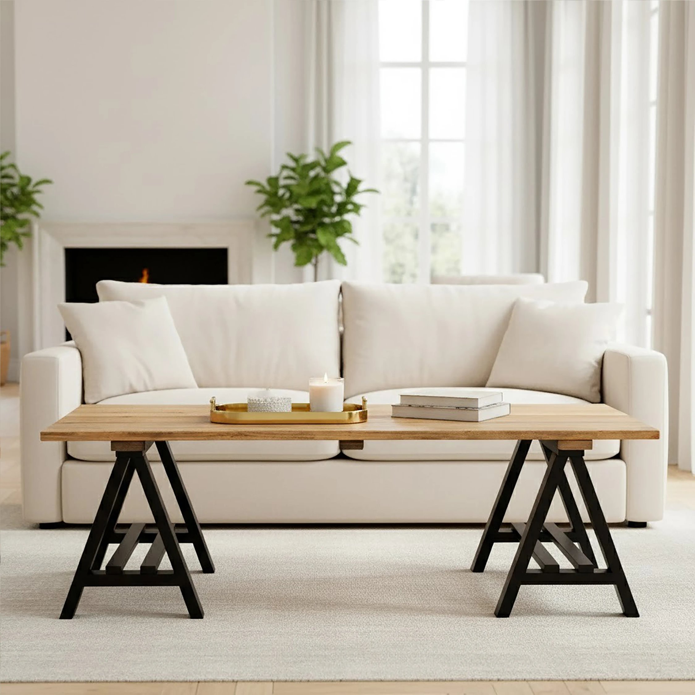 Orsina Solid Wood and Cast Iron Coffee Table - Two Tone