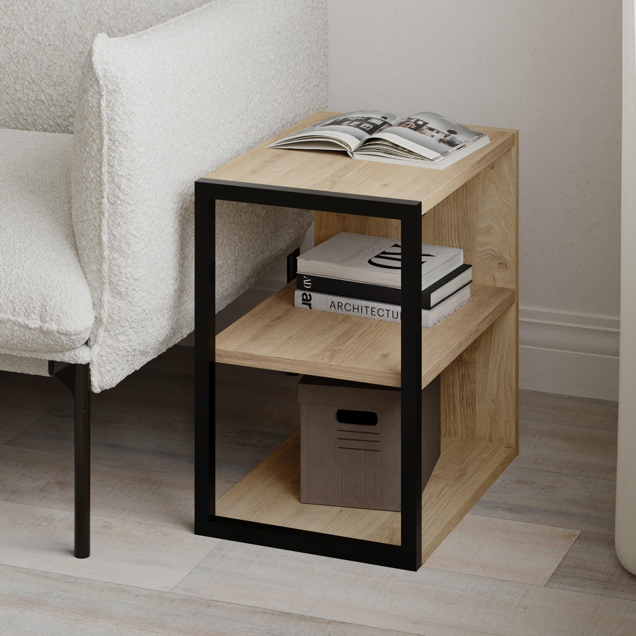 Decortie Echo Particleboard And Metal 3-Tier Side Table - Oak