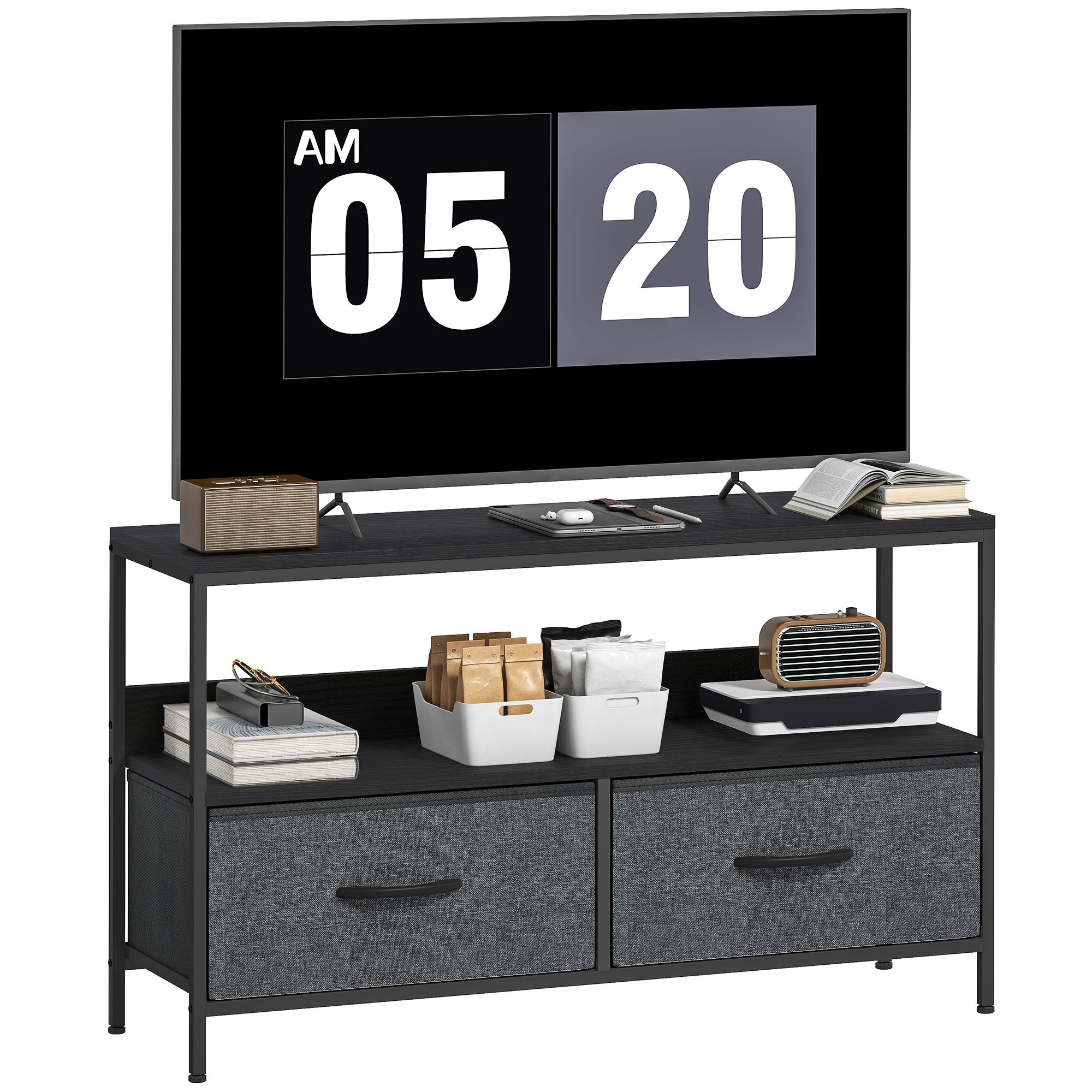 HOMCOM 2 Foldable Linen Drawers TV Stand Cabinet - Black