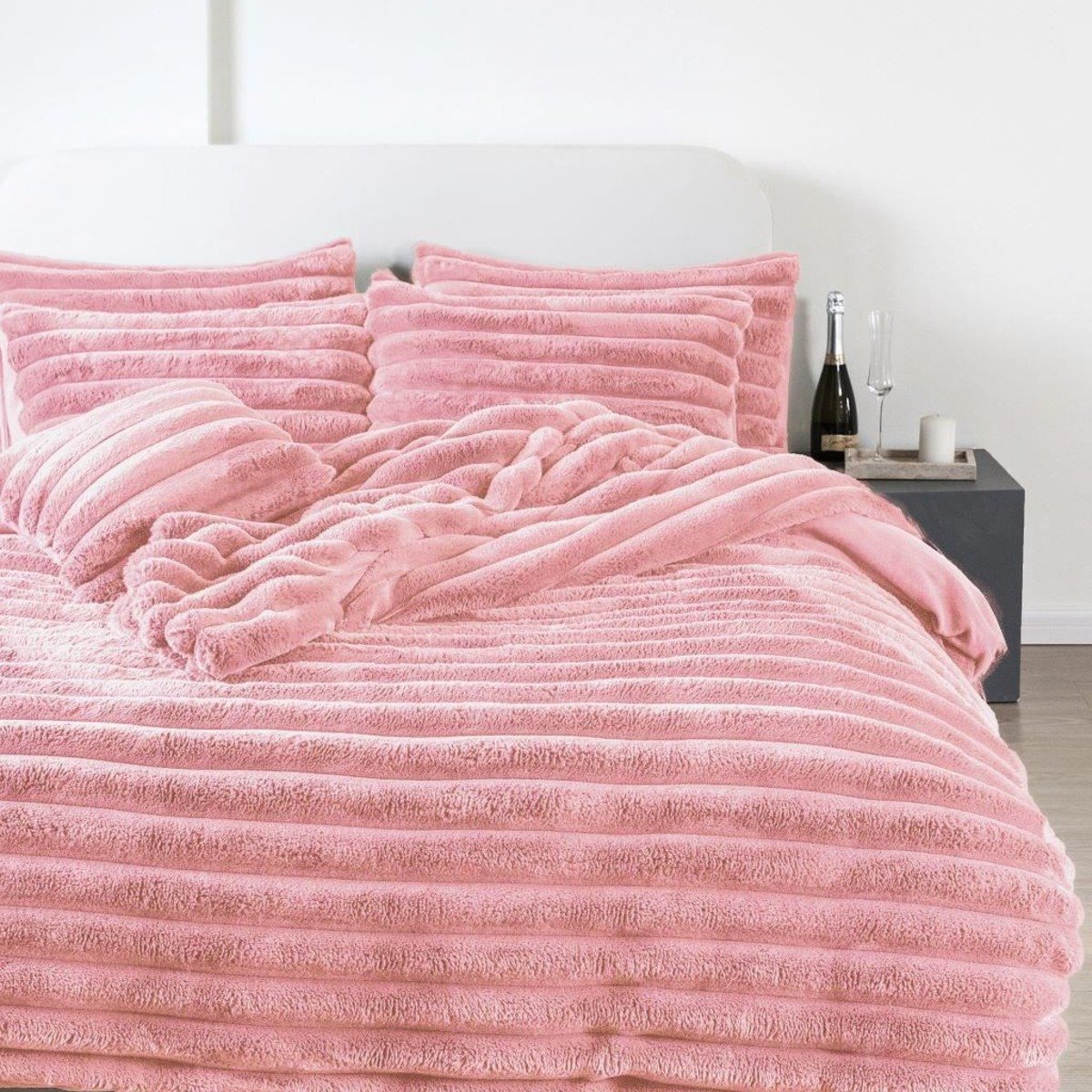 HomeSpace Direct Big Cord Teddy Blush Pink Duvet Cover Set - Super King