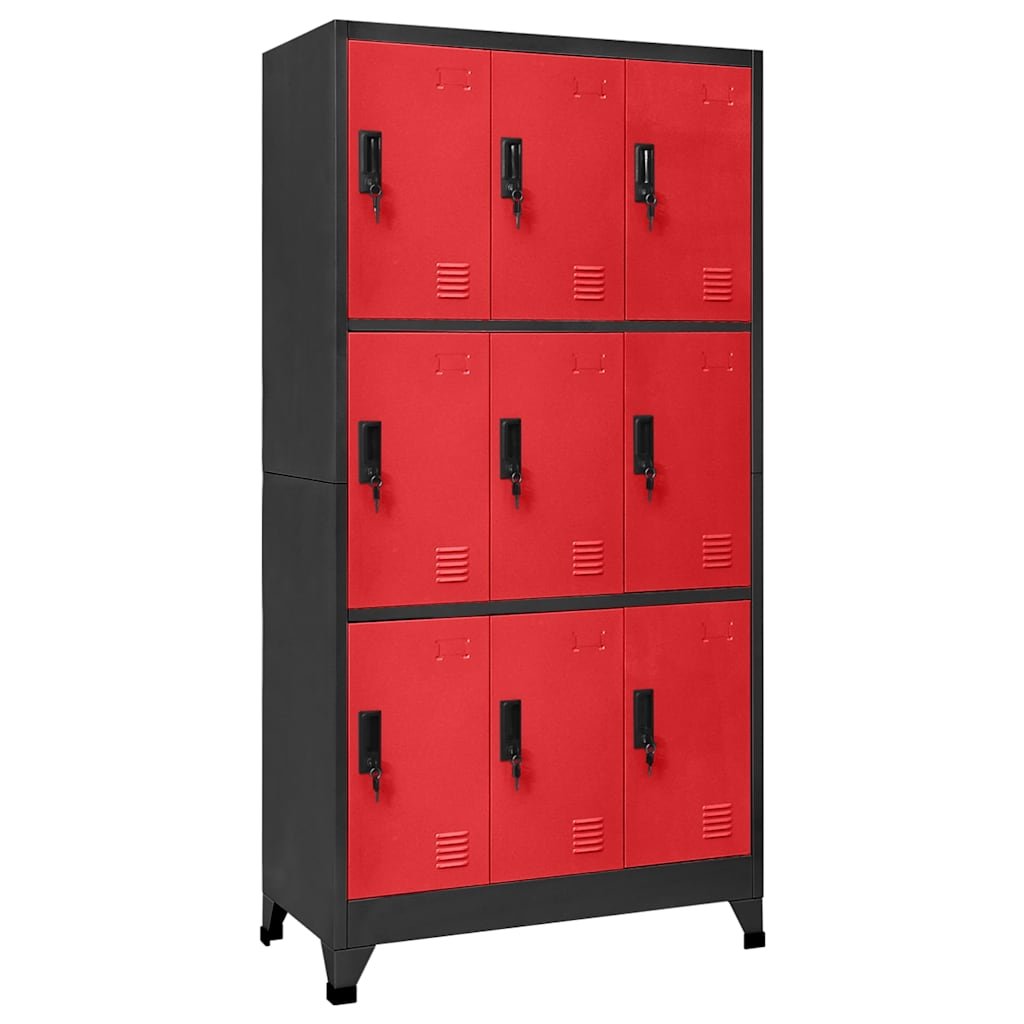 Walplus Steel 9 Door Locker Cabinet - Black and Red - 90 x 45 x 180 cm