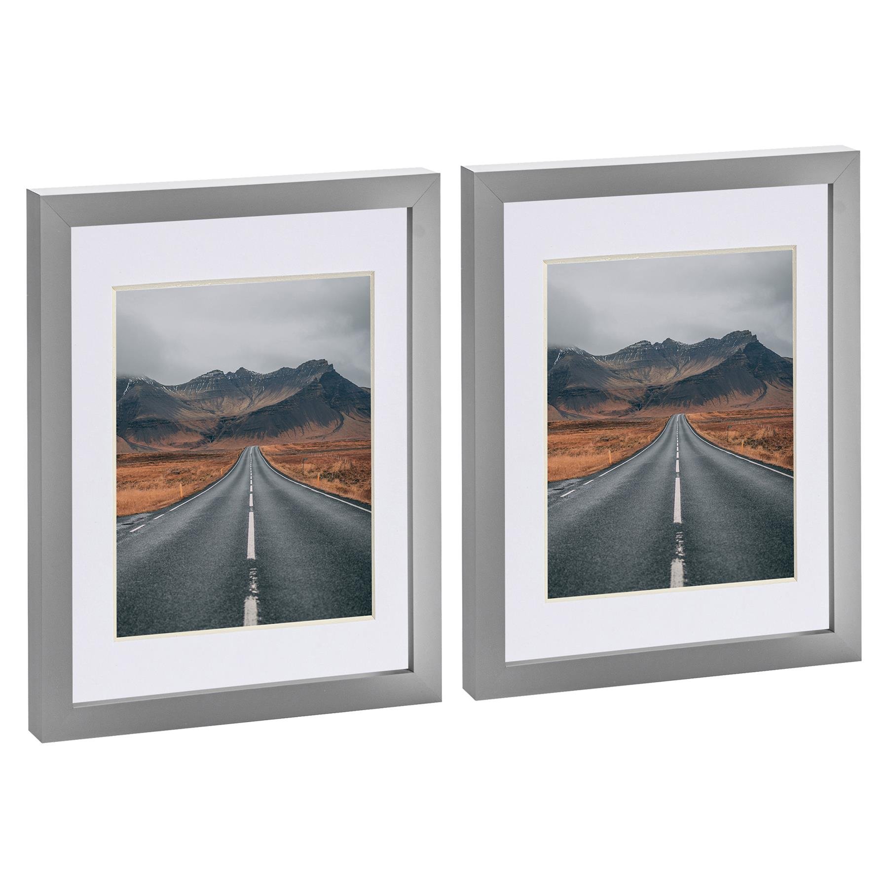 Nicola Spring 8 x 10" Photo Frames with 5 x 7" White Mount (2x) - Grey
