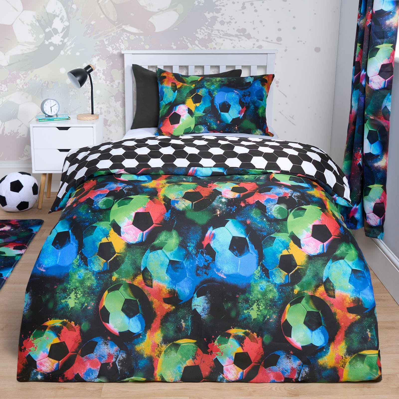 OHS Football Duvet Cover Bedding Set Soft Reversible Neon Black - Single