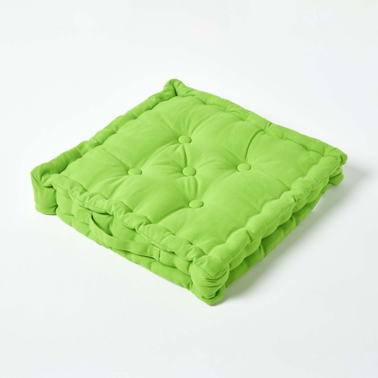 Homescapes Cotton Floor Cushion - 40 x 40 cm - Lime Green