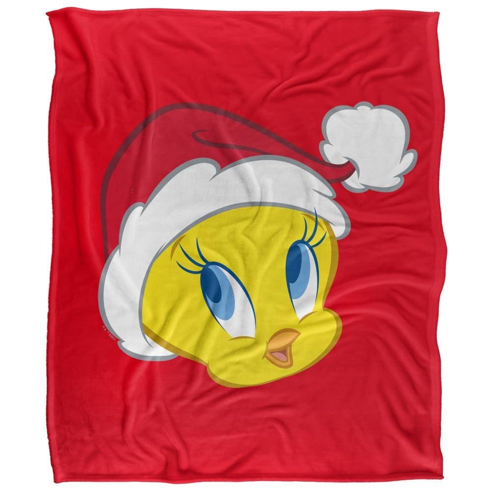 Looney Tunes Tweety Santa Hat Soft Touch Red Blanket - 147cm x 91cm