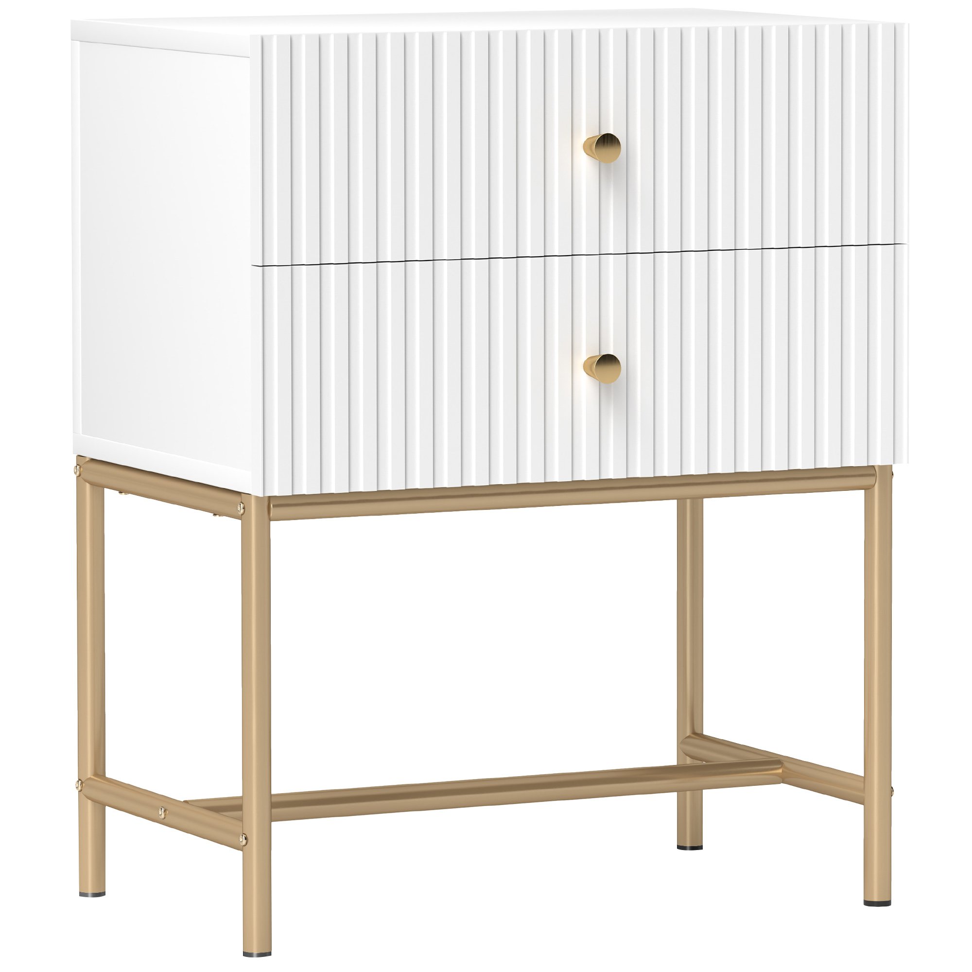 HOMCOM 2 Drawers Bedside Table with Metal Legs - White