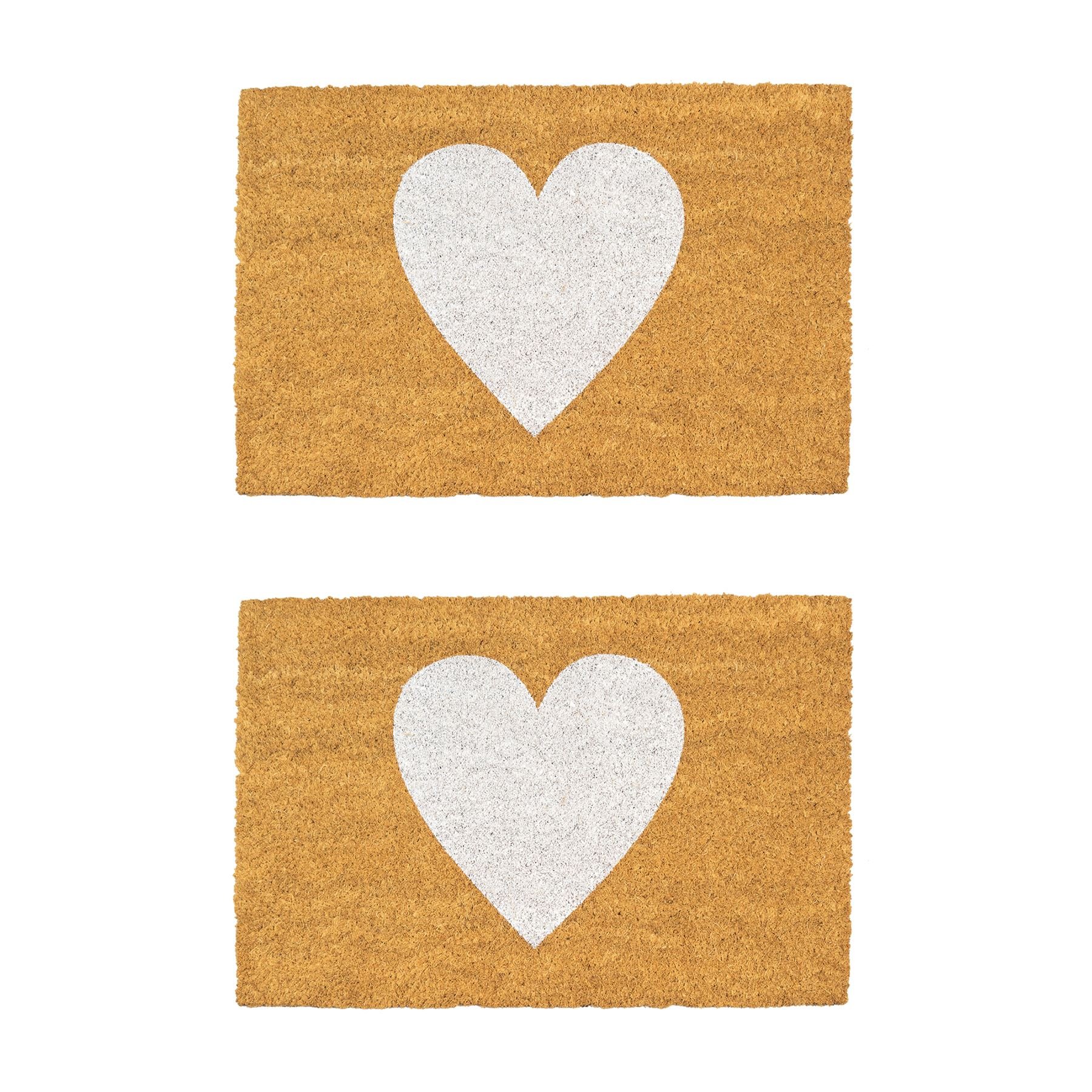 Nicola Spring Coir Door Mats - White Heart - Pack of 2