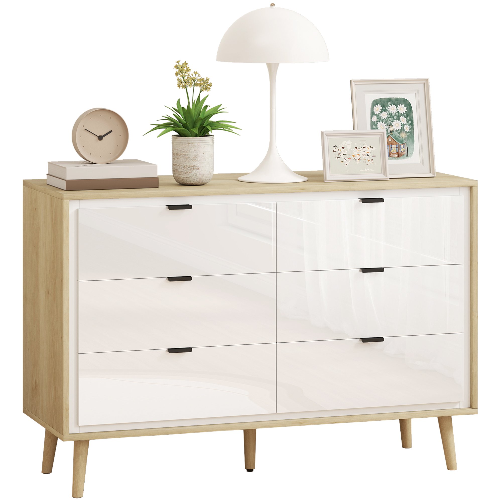 HOMCOM 6 Drawer Chest - Gloss White