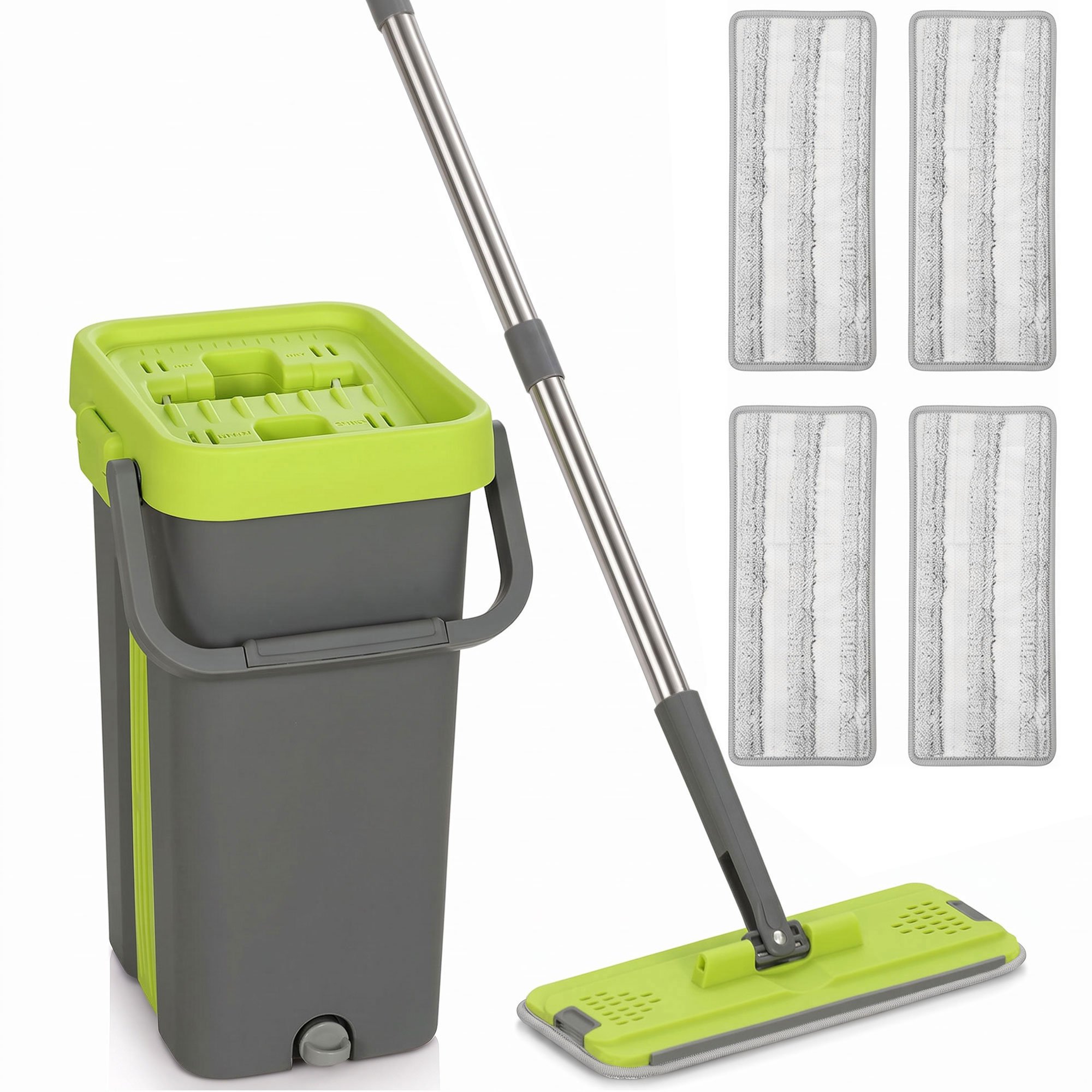 HOMCOM 2 Chamber 5 Microfibre Pads Mop and Bucket Set - Dark Grey