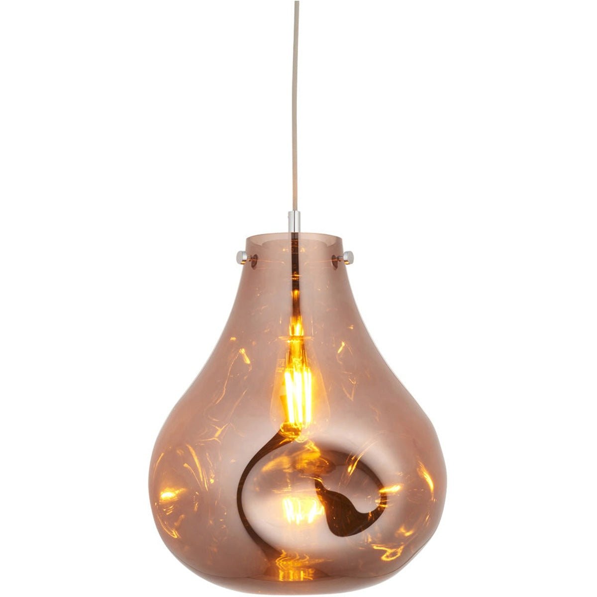 Loops Direct 10W LED E27 Steel and Glass Pendant Light - Copper