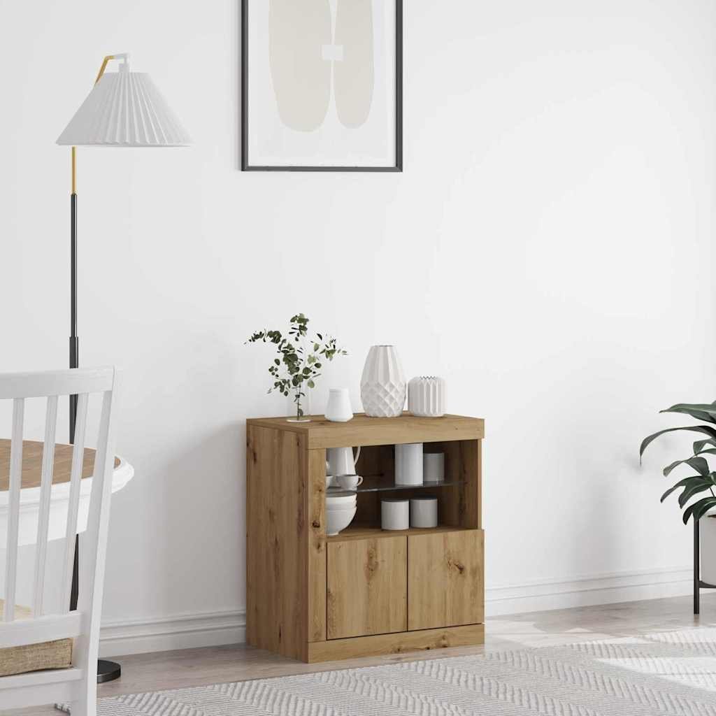 Walplus LED Engineered Wood Sideboard - Brown - 60.5 x 37 x 67 cm