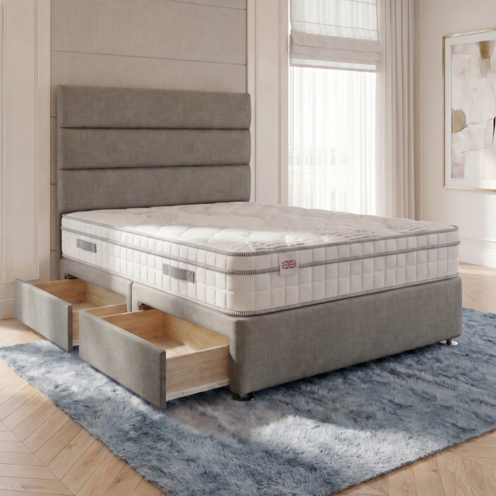 Somnior Regent Linen Single 2 Drawer Pocket Mattress Divan Bed Set - Silver