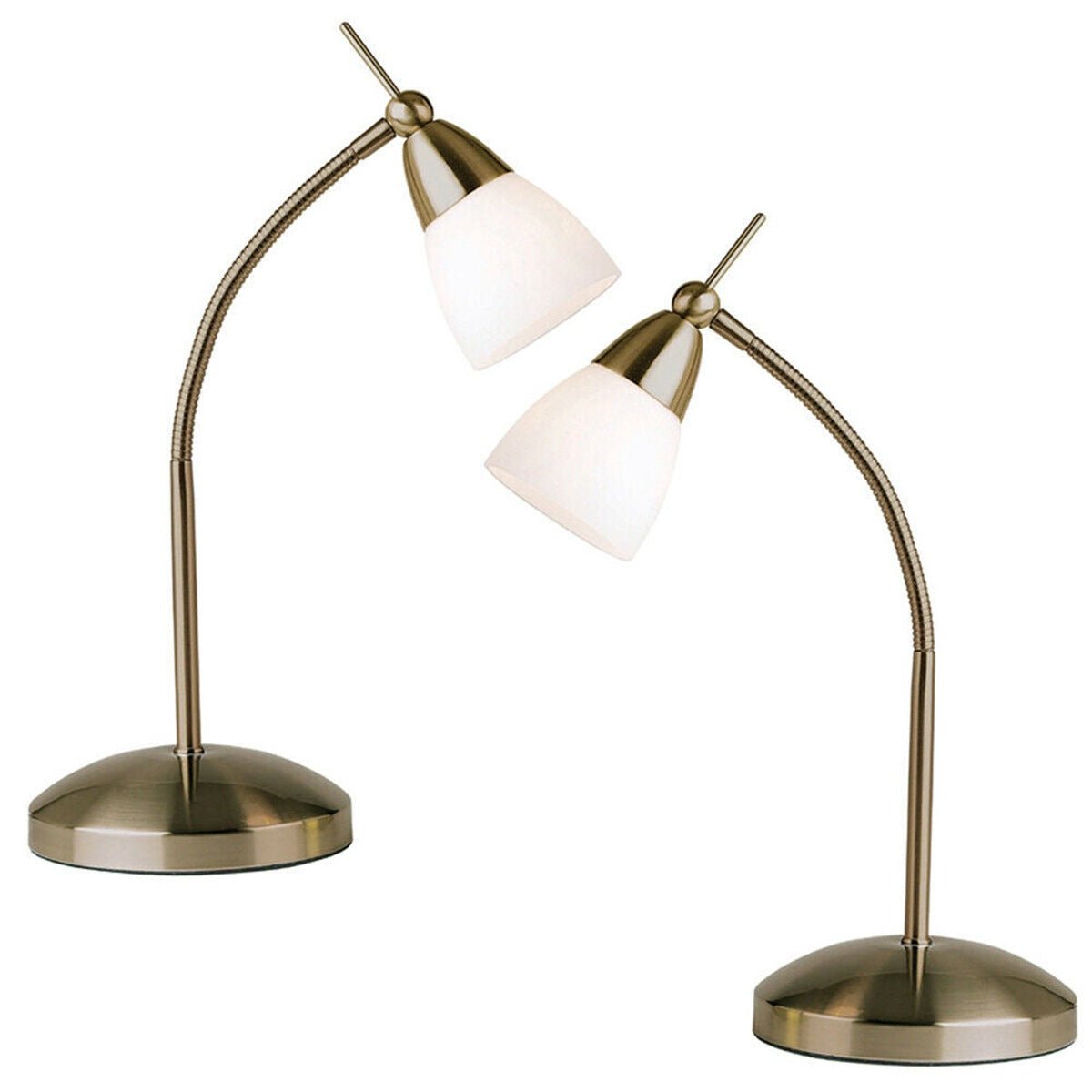 Loops Direct Pack of 2 Table Lamp - Antique Brass and White Glass