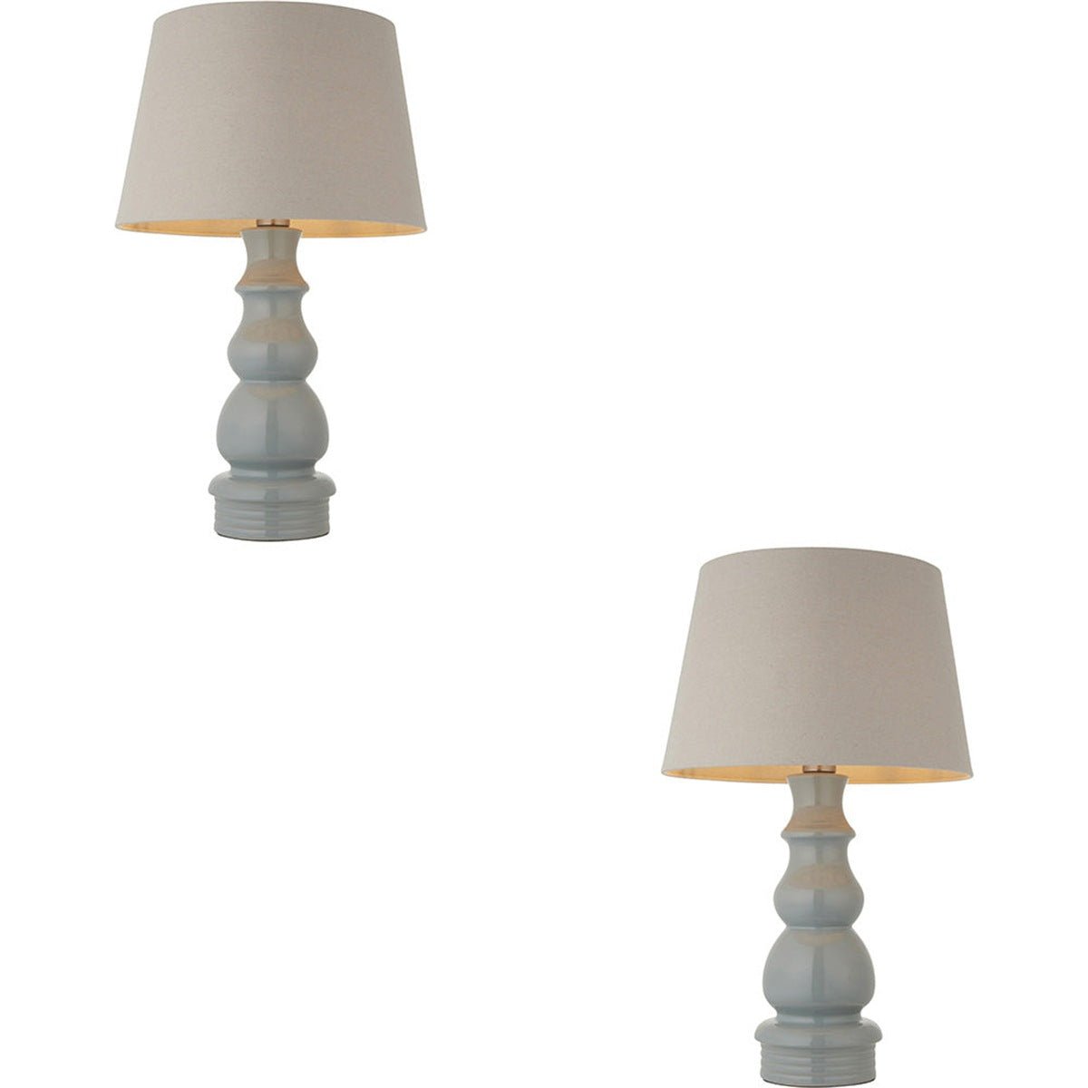 Loops Direct Pack of 2 Ceramic Table Lamp - Grey Linen Shade Blue Grey Glaze