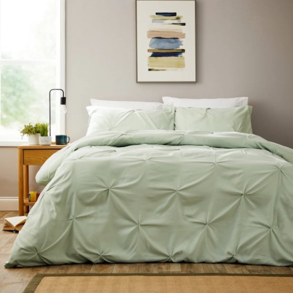 New Edge Blinds Pintuck Sage Green Duvet Set - Double