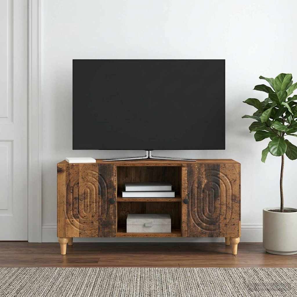 Walplus Engineered Wood TV Cabinet Open Shelf - Old Wood - 102 x 34.5 x 50 cm