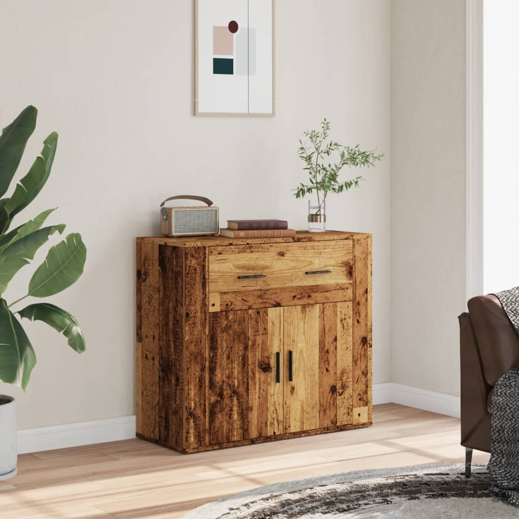 Walplus Engineered Wood Sideboard - Old Wood - 80 x 33 x 70 cm