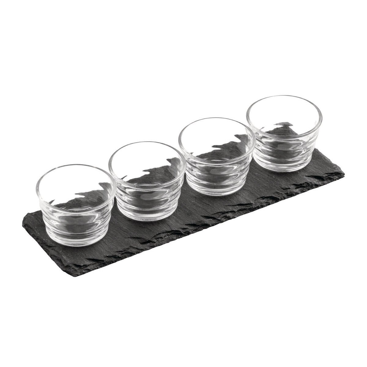 Orsina Preto 4 Ribbed Glass Bowls Slate Tray Set - Two Tone