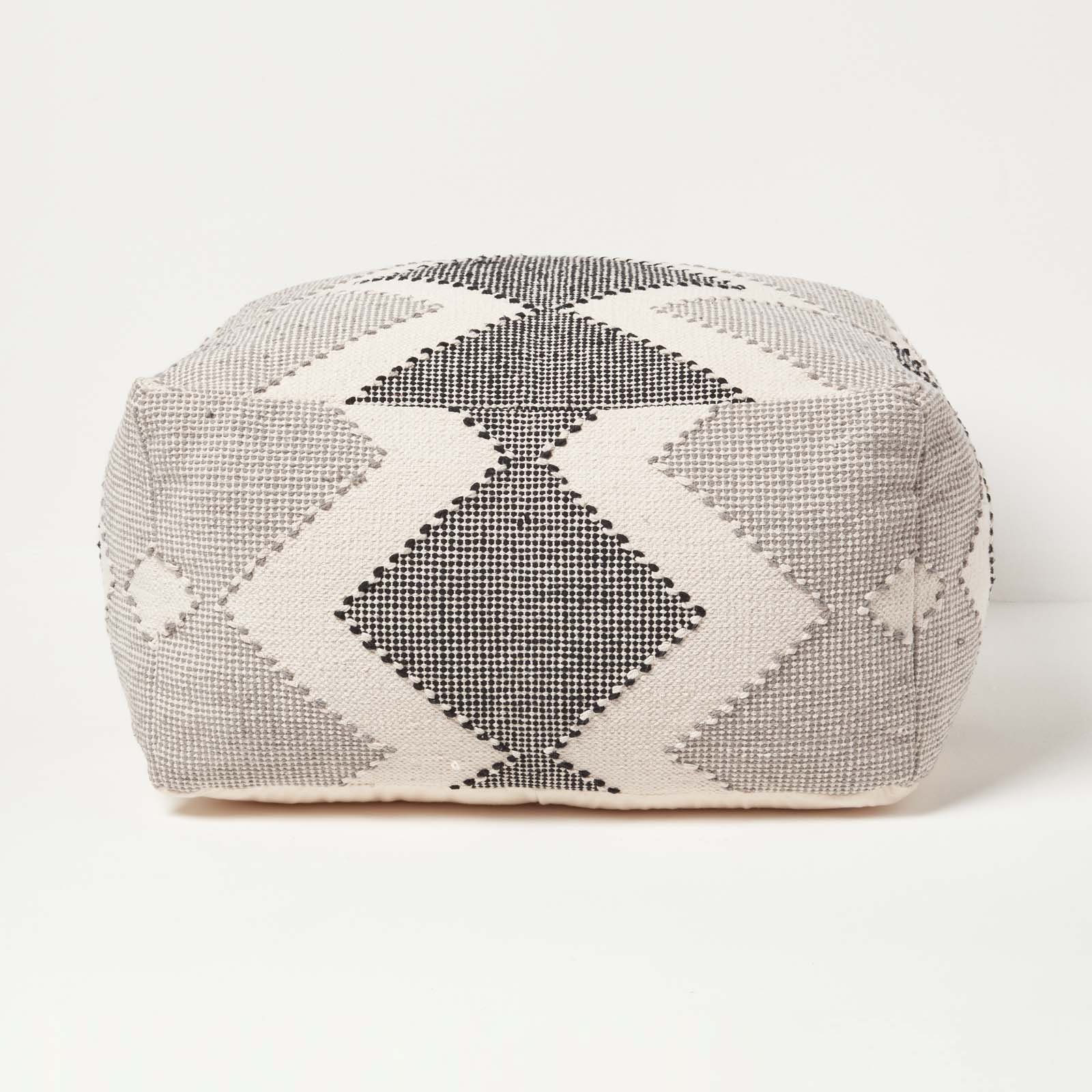 Homescapes Malmo Handwoven Textured Pouffe Bean Cube – Natural & Black