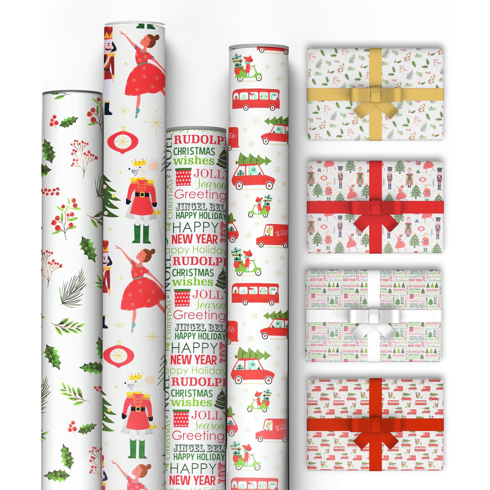 Kraft & Co Pack of 4 69cm x 8m Christmas Wrapping Paper Rolls - Fun