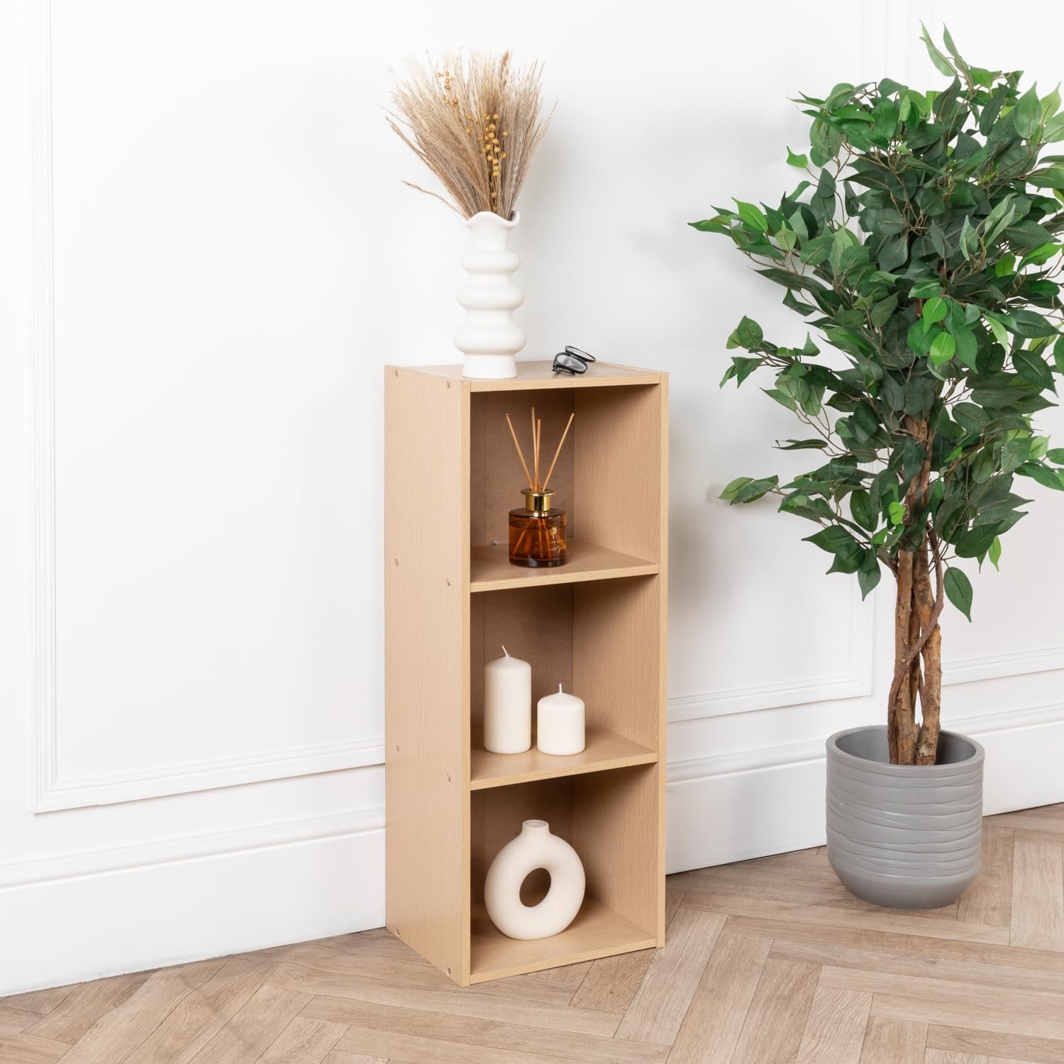 Home Treats Wooden 3 Tier Cube Bookshelf - Beech
