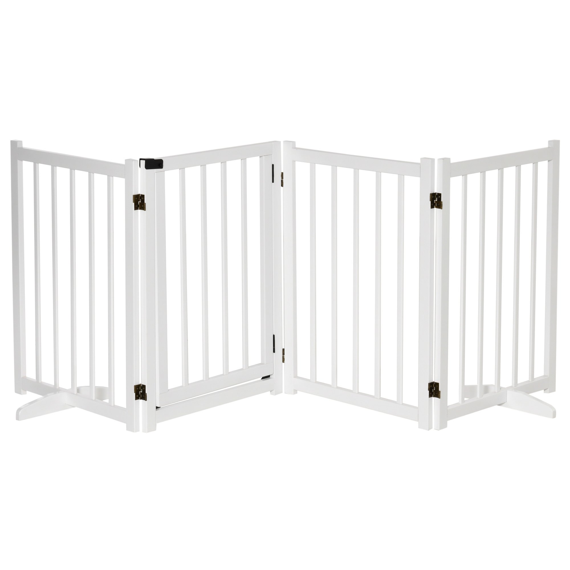 PawHut 4-Panel Pine Freestanding Dog Gate - 80cm - White
