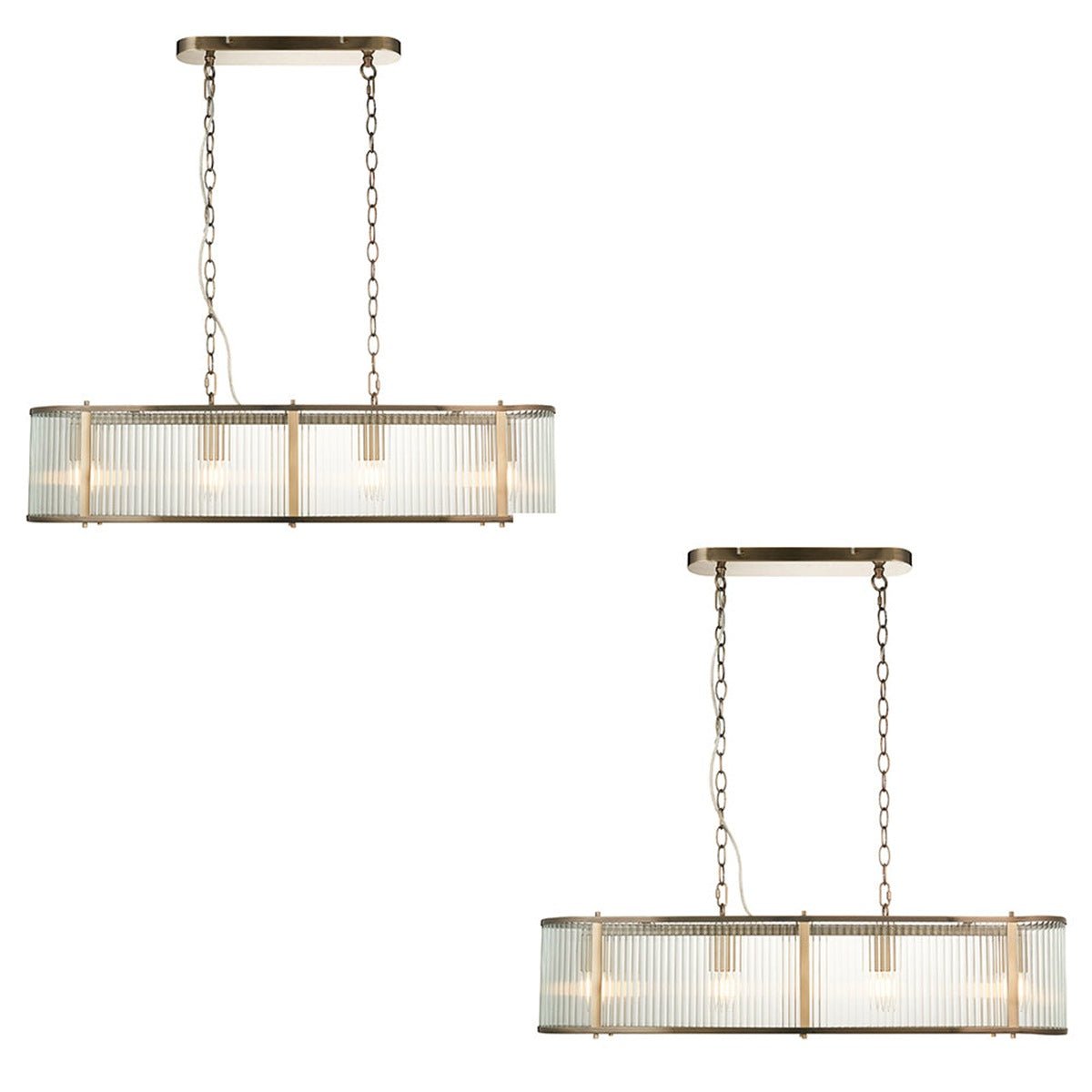 Loops Direct Set of 2 90cm Long 4-Light Pendant - Antique Brass