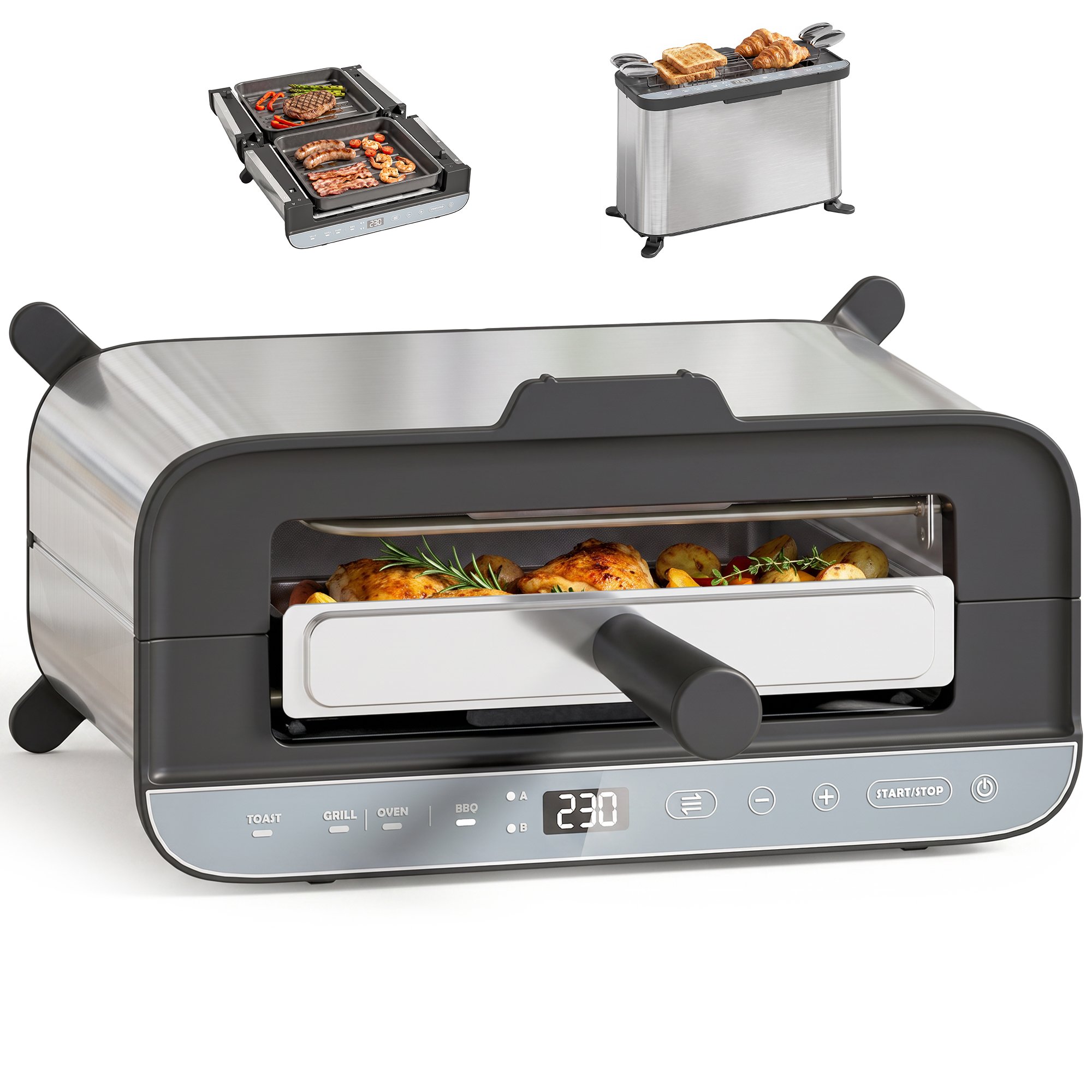 HOMCOM 3-in-1 Electric Mini Oven with LED Display and 60 Min Timer