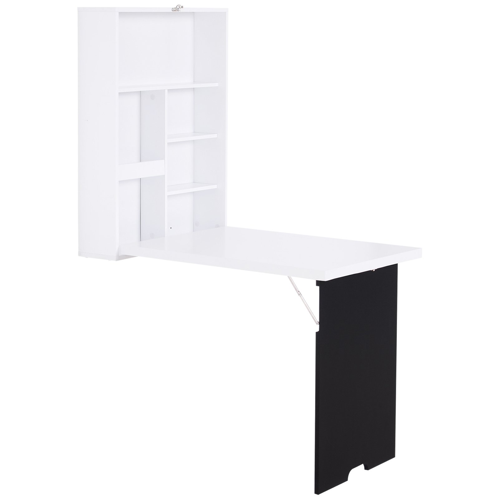 HOMCOM Folding Wall-Mounted Table with Storage Shelf - White