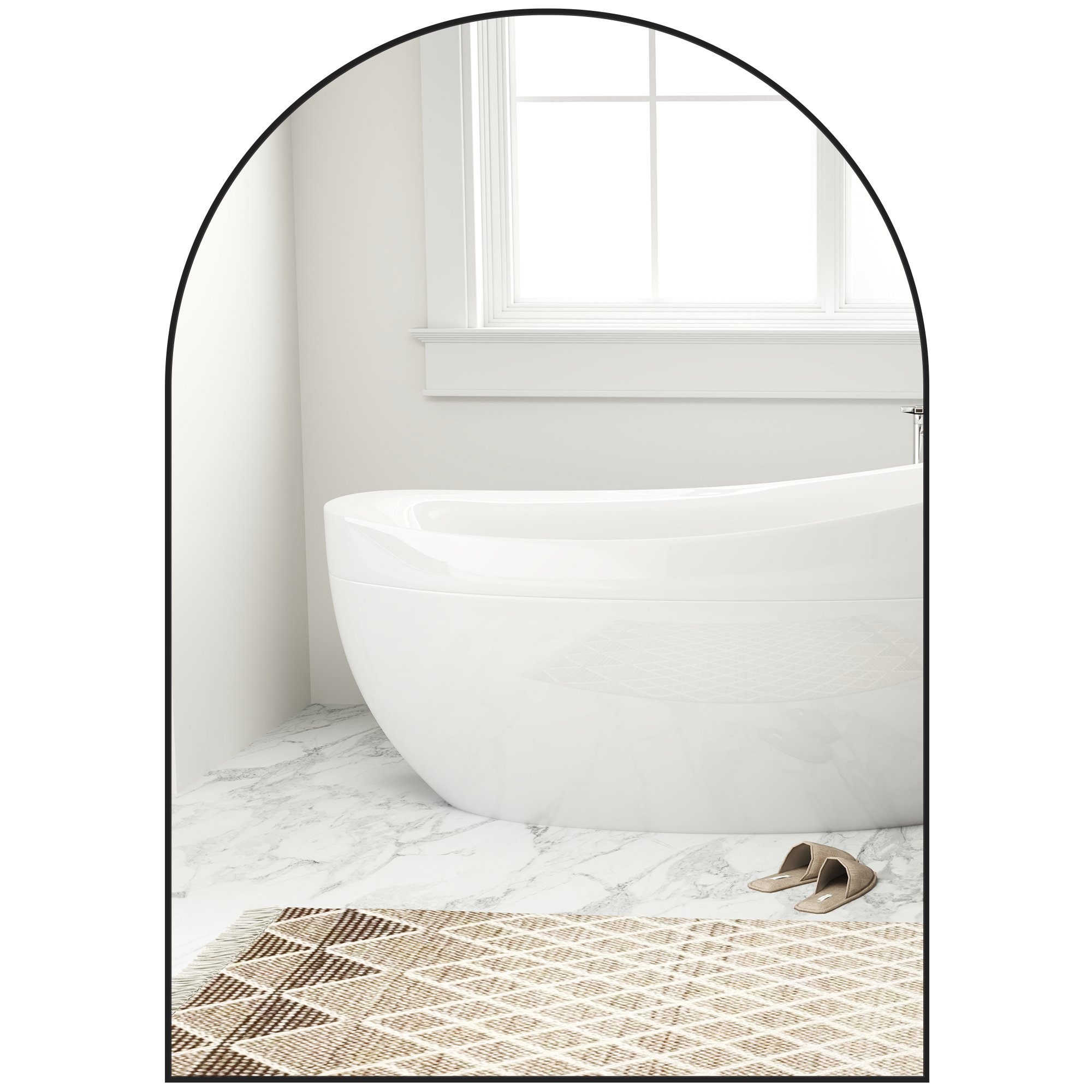 HOMCOM Arch Bathroom Steel Framed Wall Mirror - Black