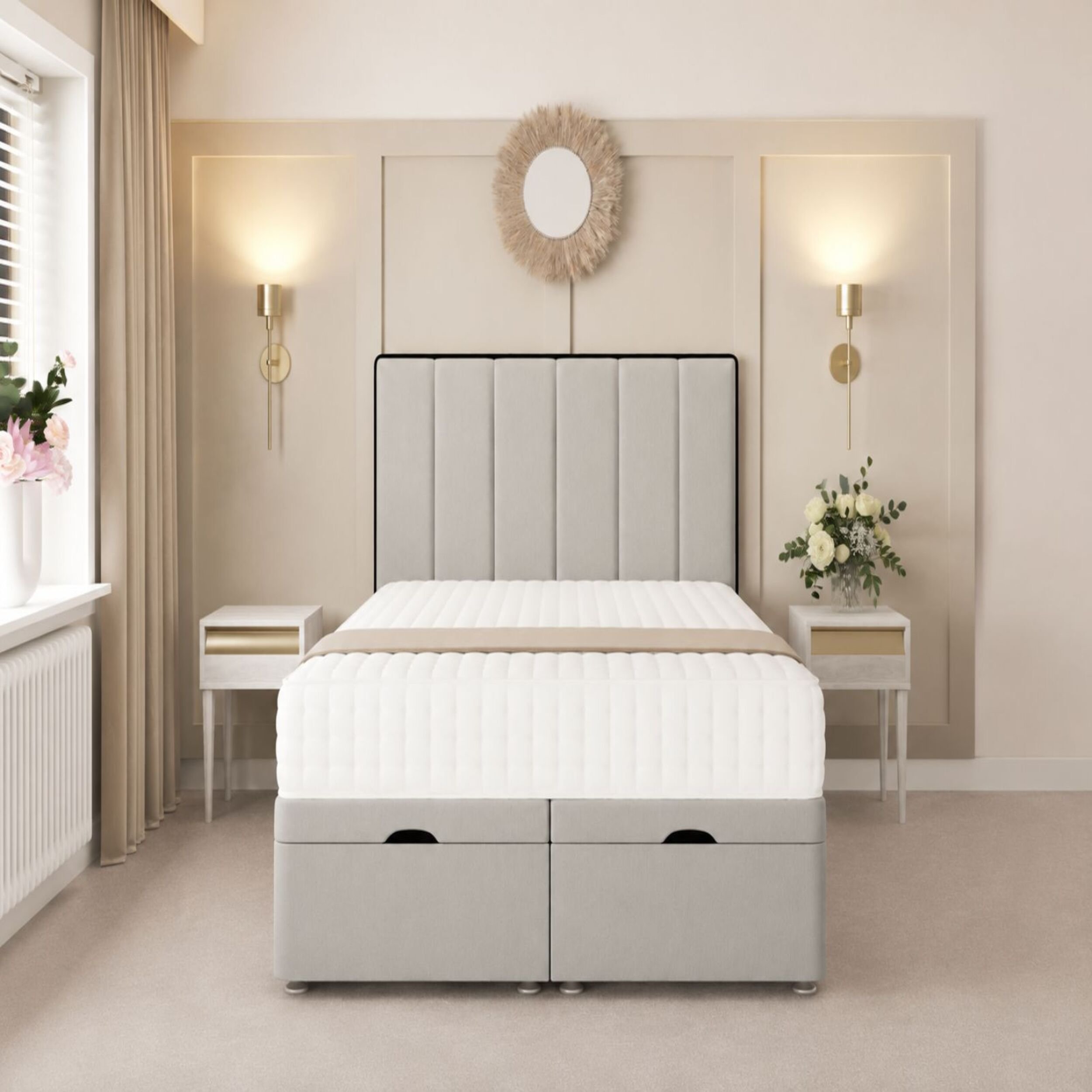 Bed Choices Herringbone King Ottoman Bed with 54" Headboard - Silver