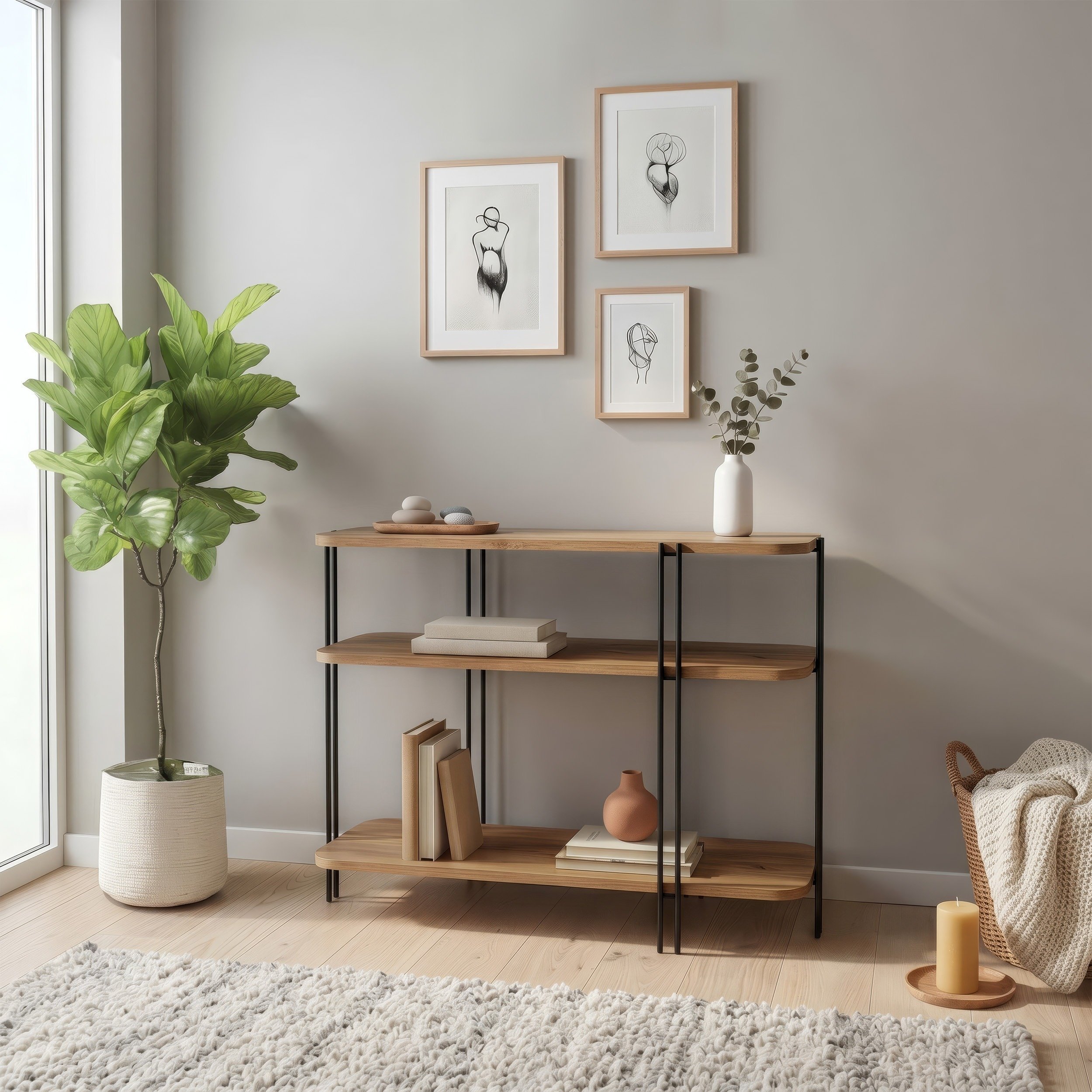 Decortie Notus 3 Tier Console Table - Oak Effect