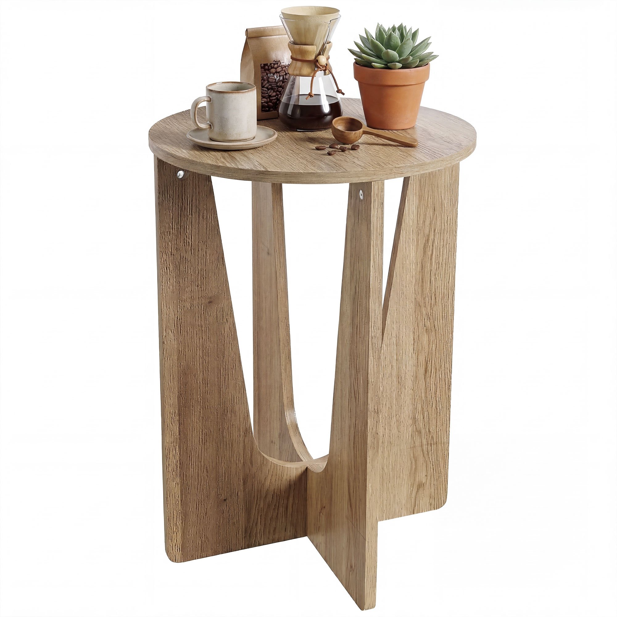 HOMCOM Compac Round Side Table with Curved Legs - Coffee Wood Effect