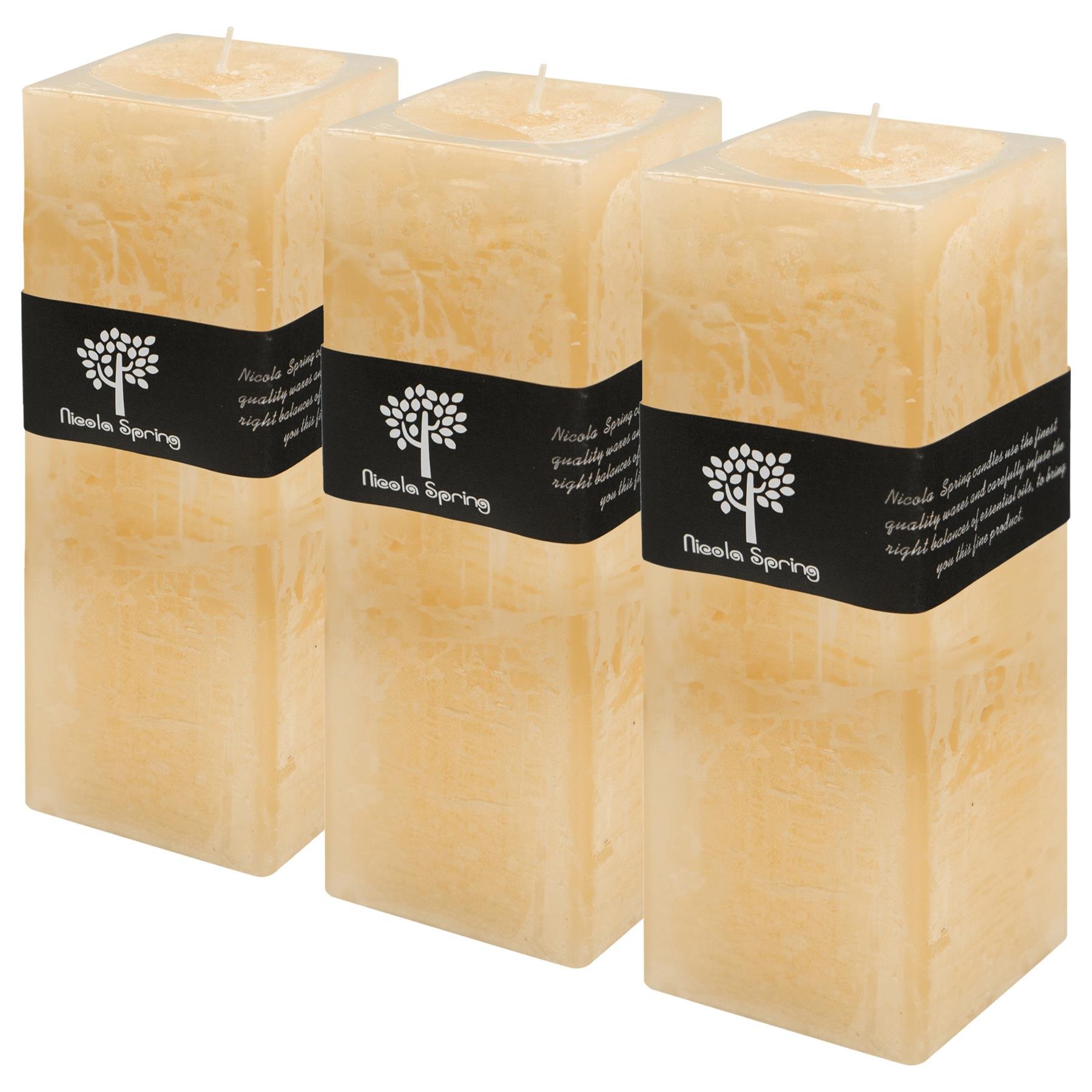 Nicola Spring 130ml Square Vanilla Pillar Candles Pack of 3 - Cream