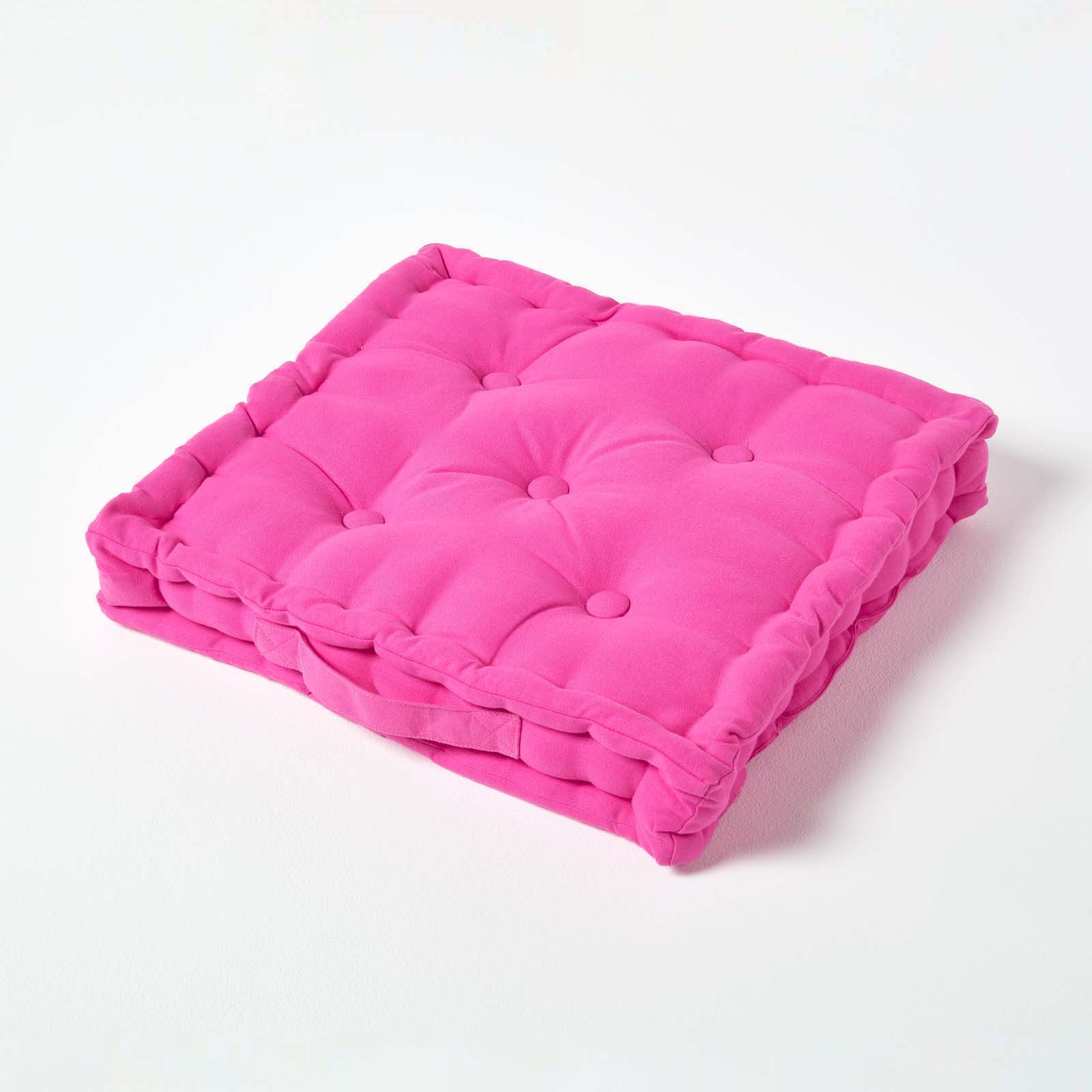 Homescapes Cotton Floor Cushion - 50 x 50 cm - Hot Pink