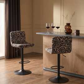 OHS Set of 2 Leopard Print Adjustable Velvet Bar Stools - Natural