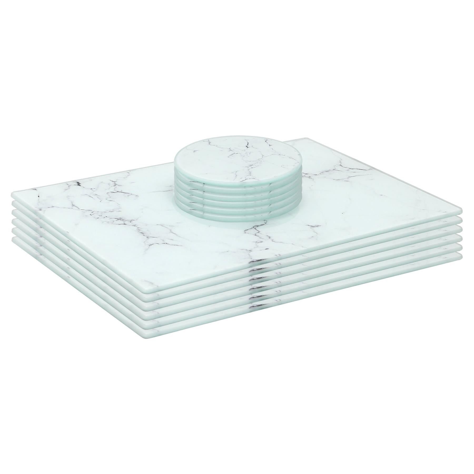 Harbour Housewares Marble Placemats & Round Coasters 30 x 20cm Set of 12 - White
