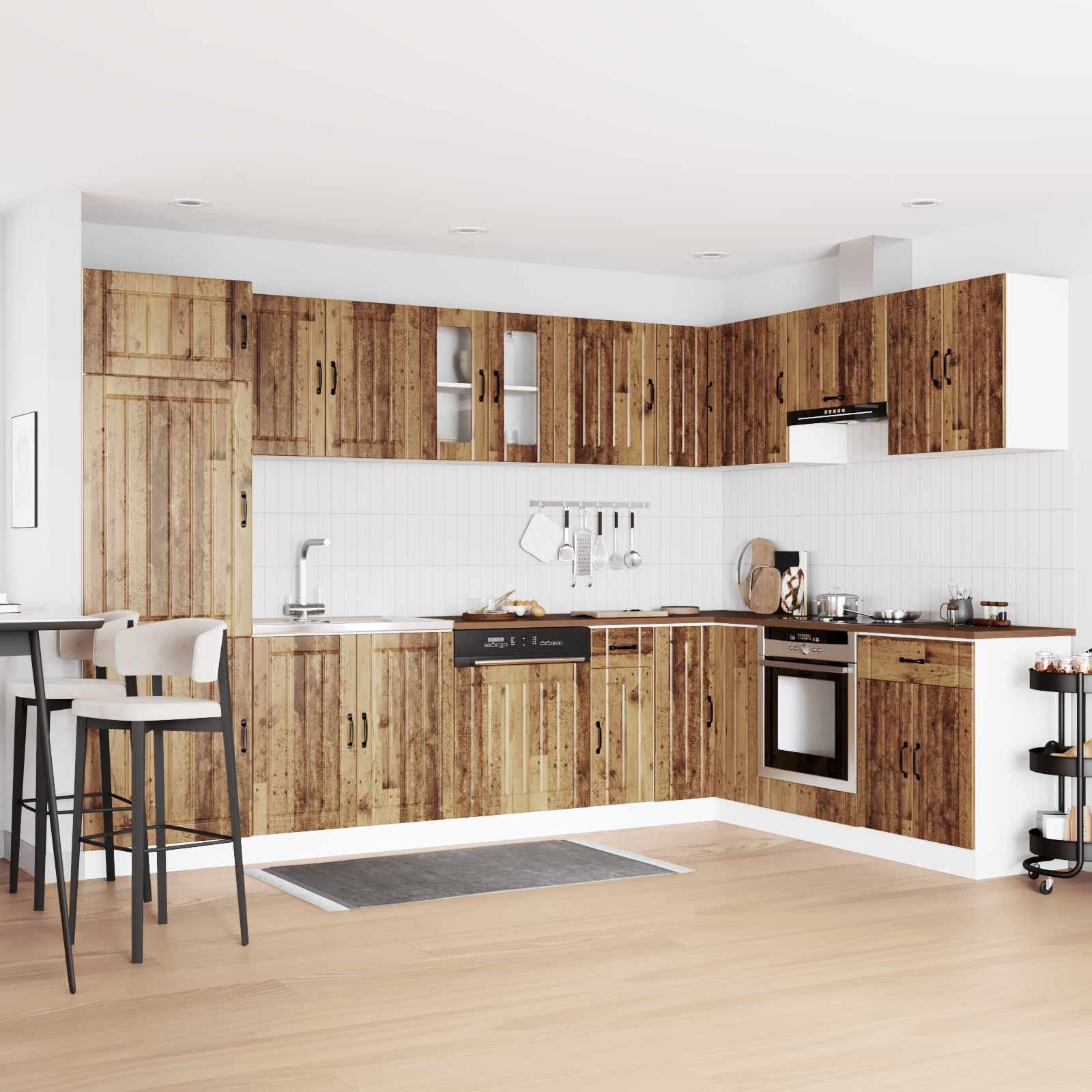 Walplus 2 Piece Rectangular Engineered Wood Sink Base Cabinet Set - Old Wood