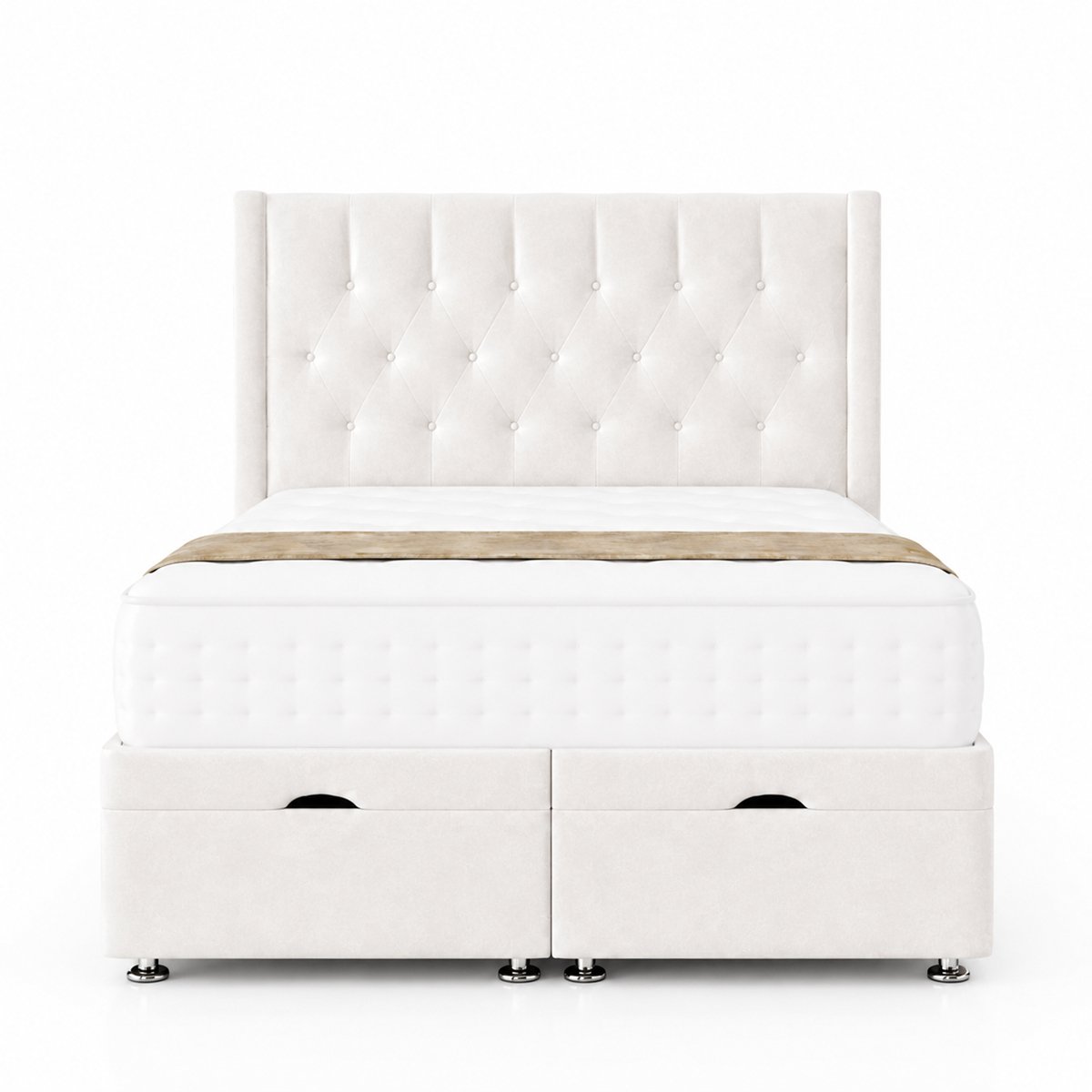 Comfy Deluxe  Miami Wing 5ft King Size End Lift Ottoman Bed Set - White