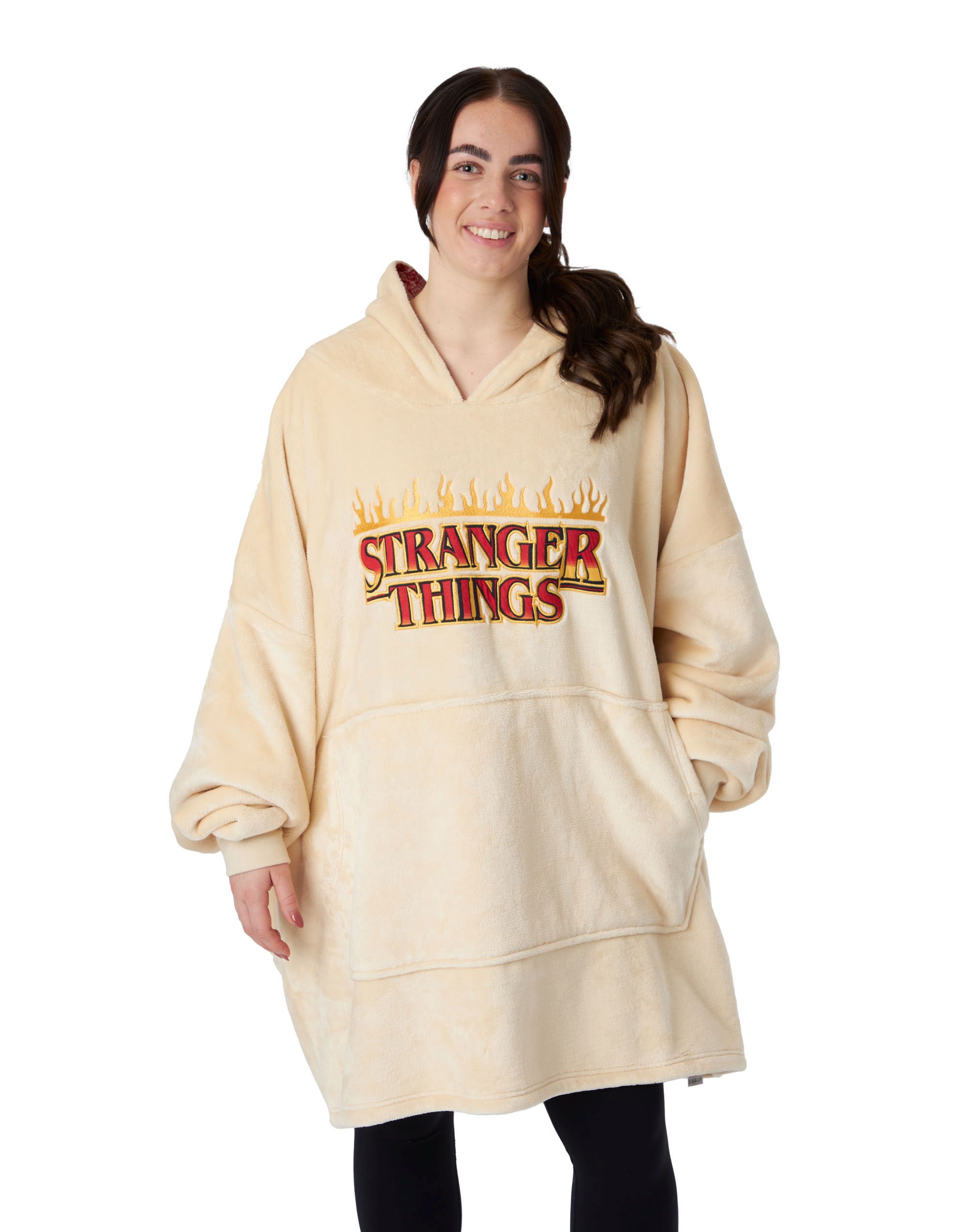 Stranger Things Brand Name Print Adult Unisex Blanket Hoodie - Cream