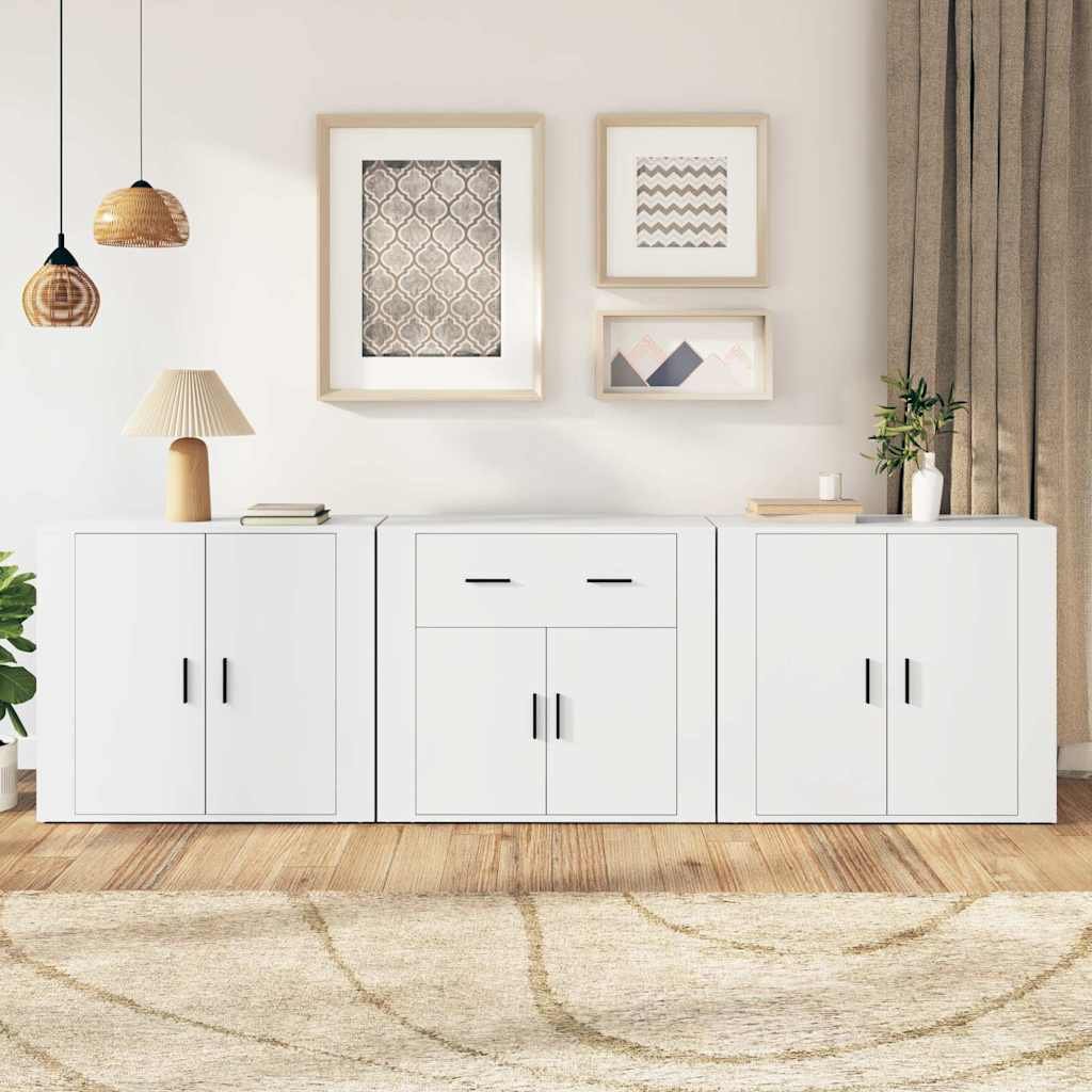 Walplus 3 Piece Sideboard Set Engineered Wood - White - 80 x 33 x 70 cm