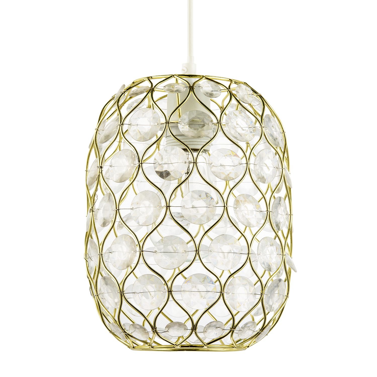 Happy Homewares Glamorous Gold Plated with Clear Faceted Pendant Shade - 18cm