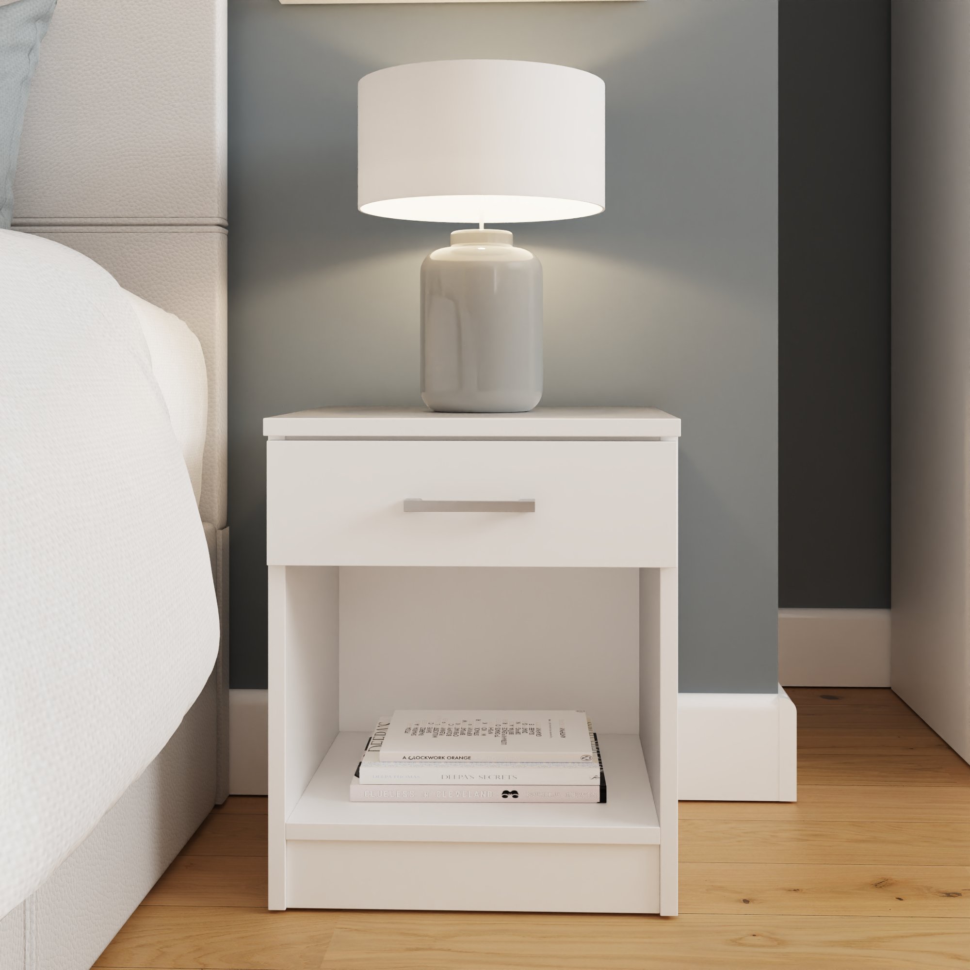 GFW Bailey 1 Drawer Bedside Table - White